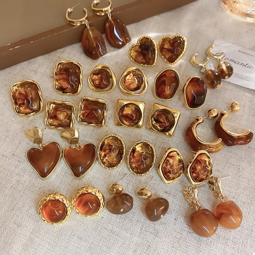 18K Gold-Plated Alloy Resin Geometric Earrings, image 6