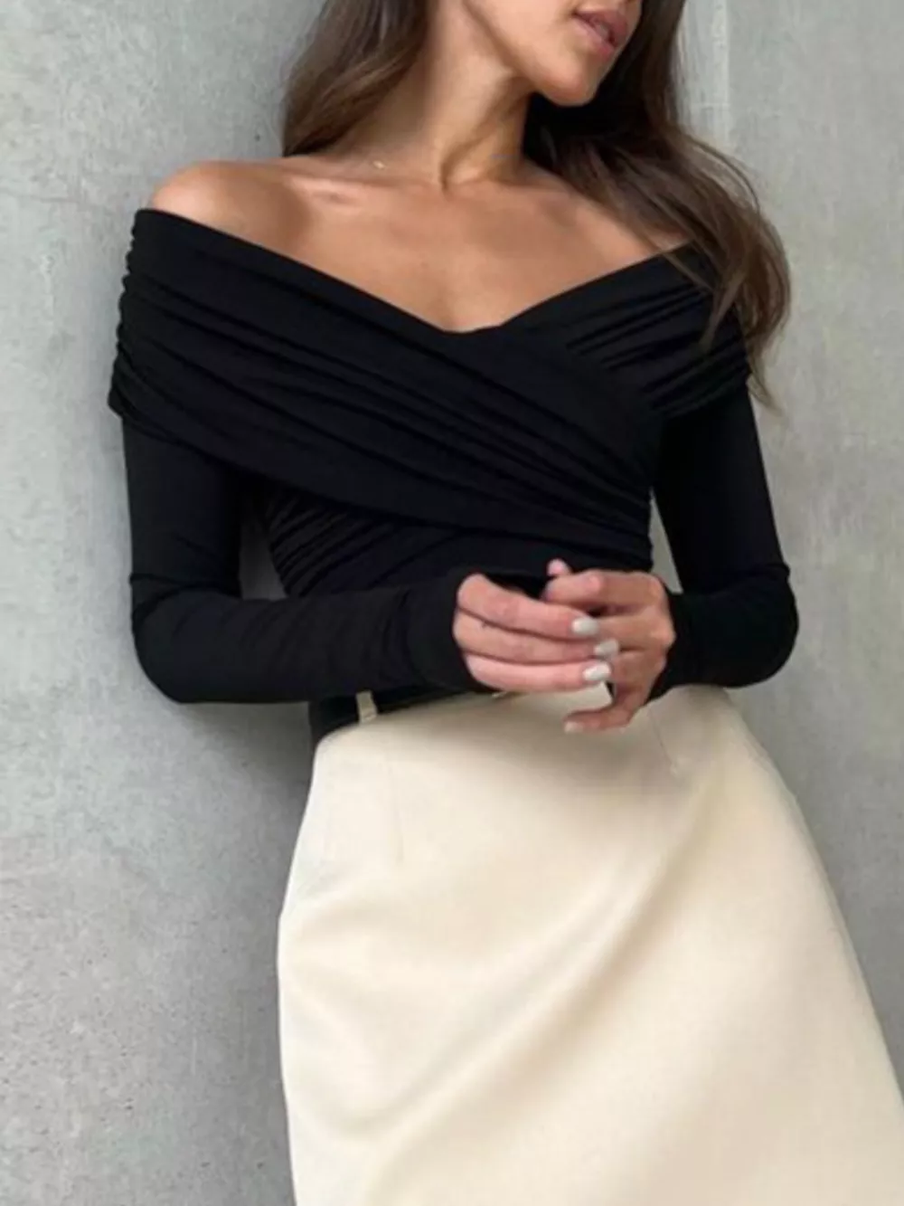 Off-Shoulder Ruched Long Sleeve Bodysuit, image 13