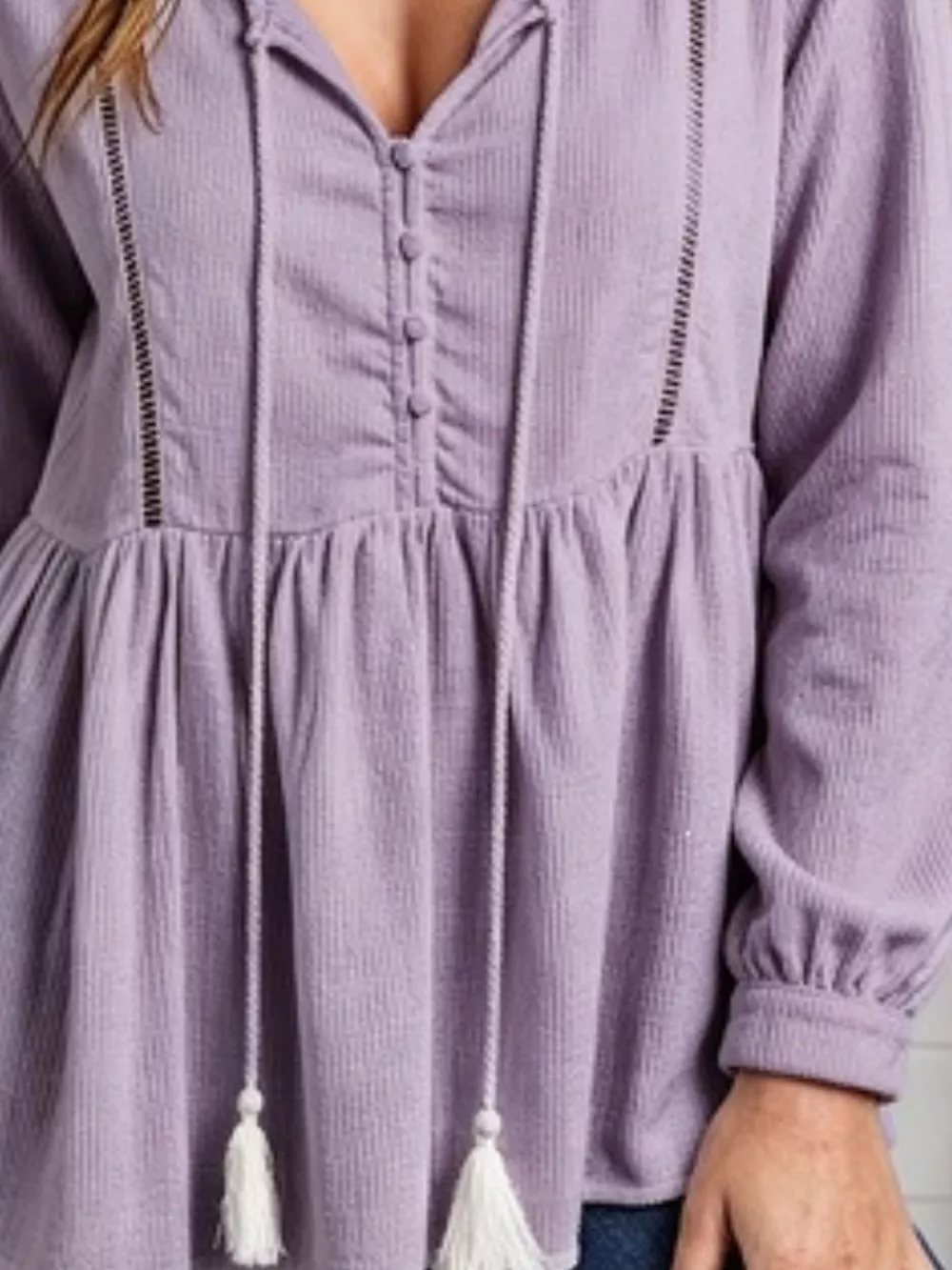 Tassel Drawstring Long Sleeve Peplum Top, image 15