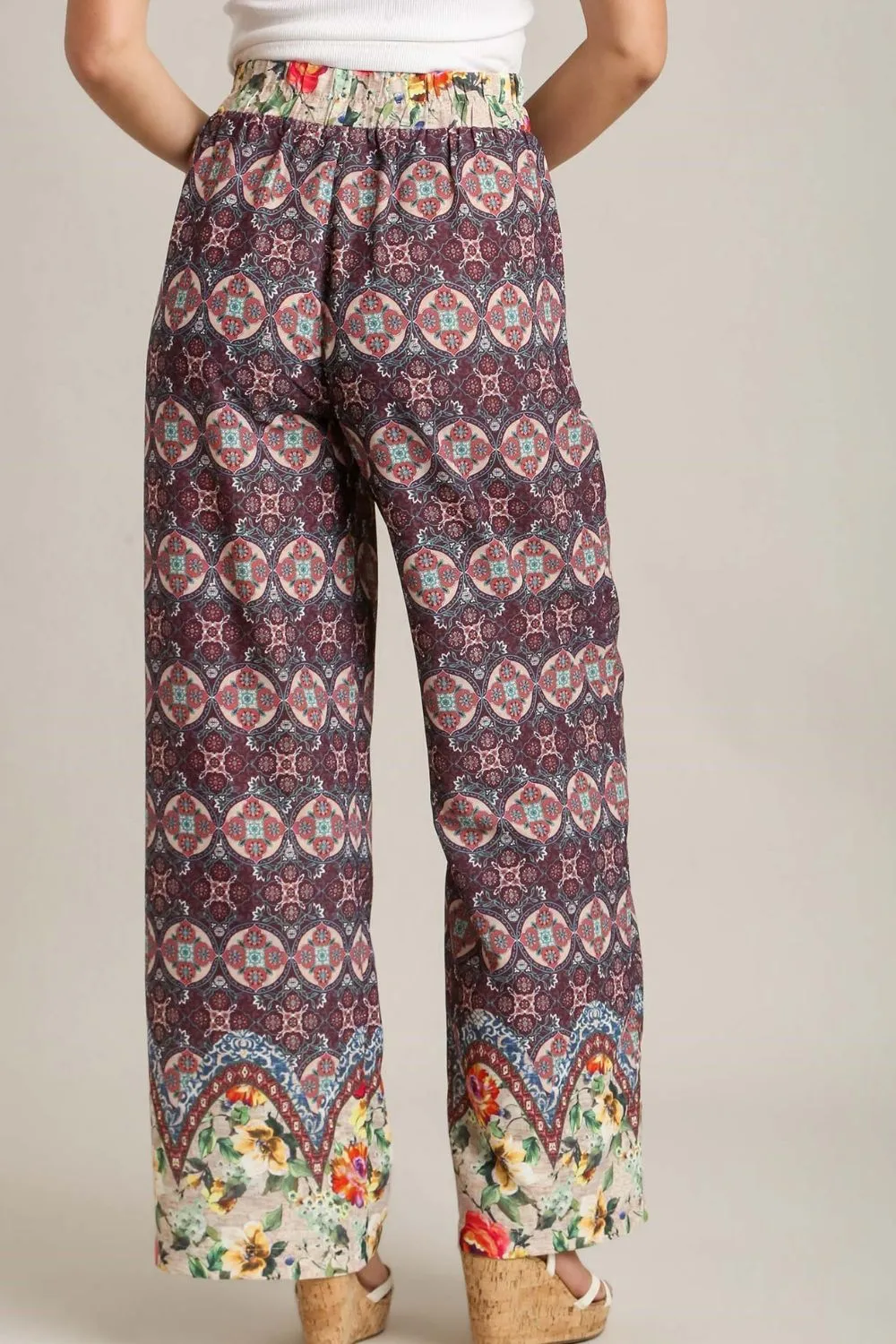 Full Size Mixed Print Elastic Waistband Pants Plus Size, image 2