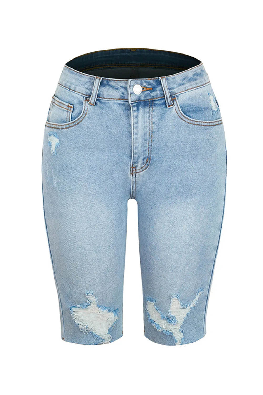 Distressed Pocketed Denim Shorts, image 4