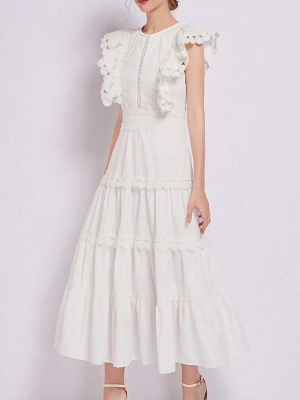 Sleeveless Ruffled Tiered Dress with Embroidered Trim, image 15