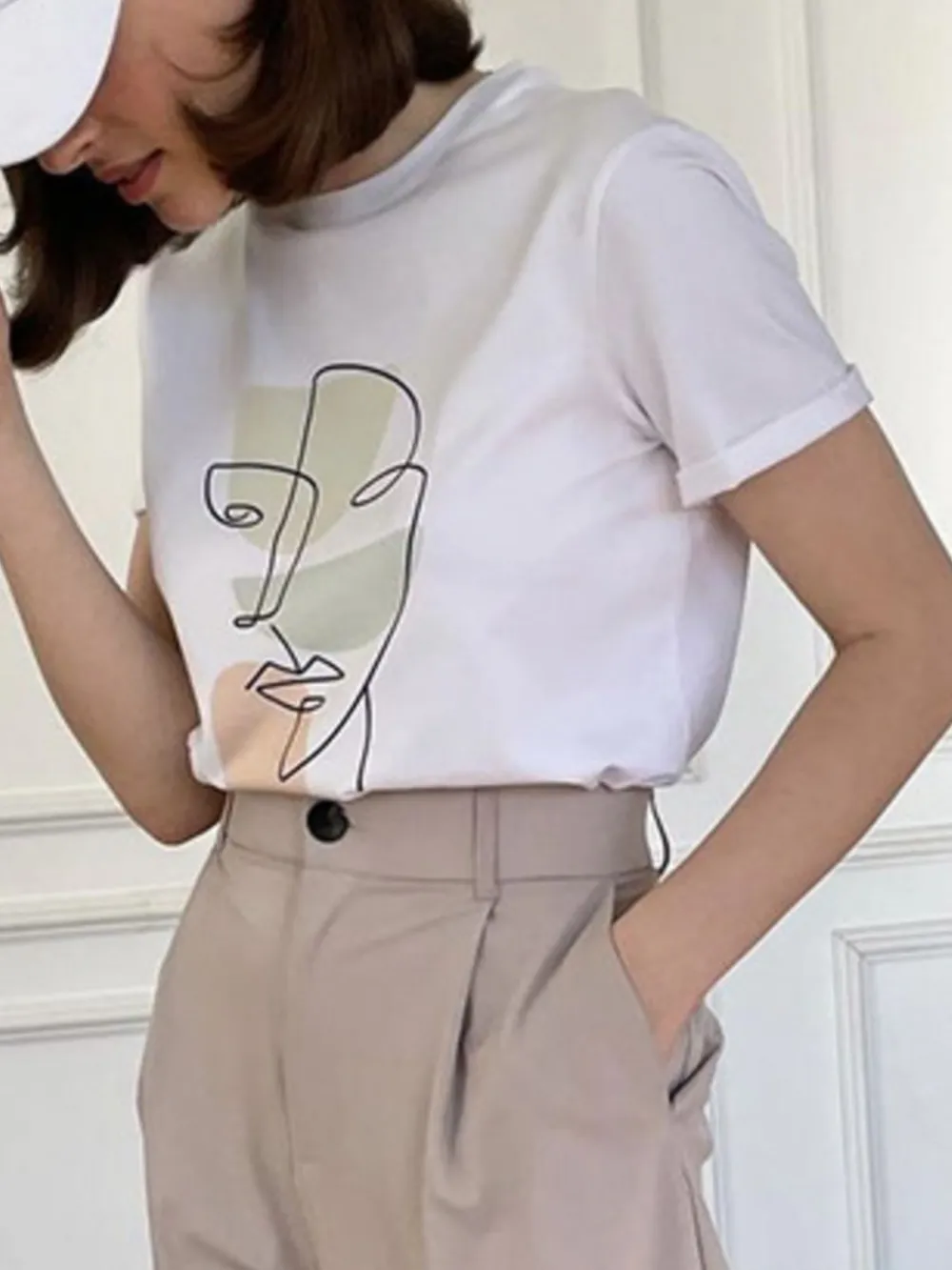 Abstract Face Graphic Casual Round Neck T-Shirt, image 9