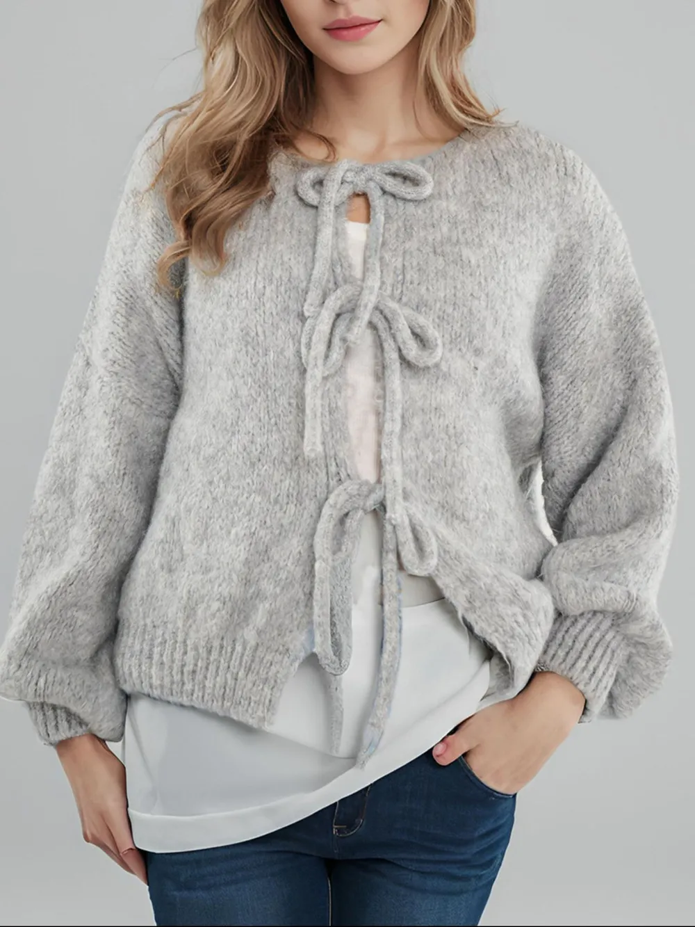 Cozy Bow-Tie Front Knit Cardigan, image 31