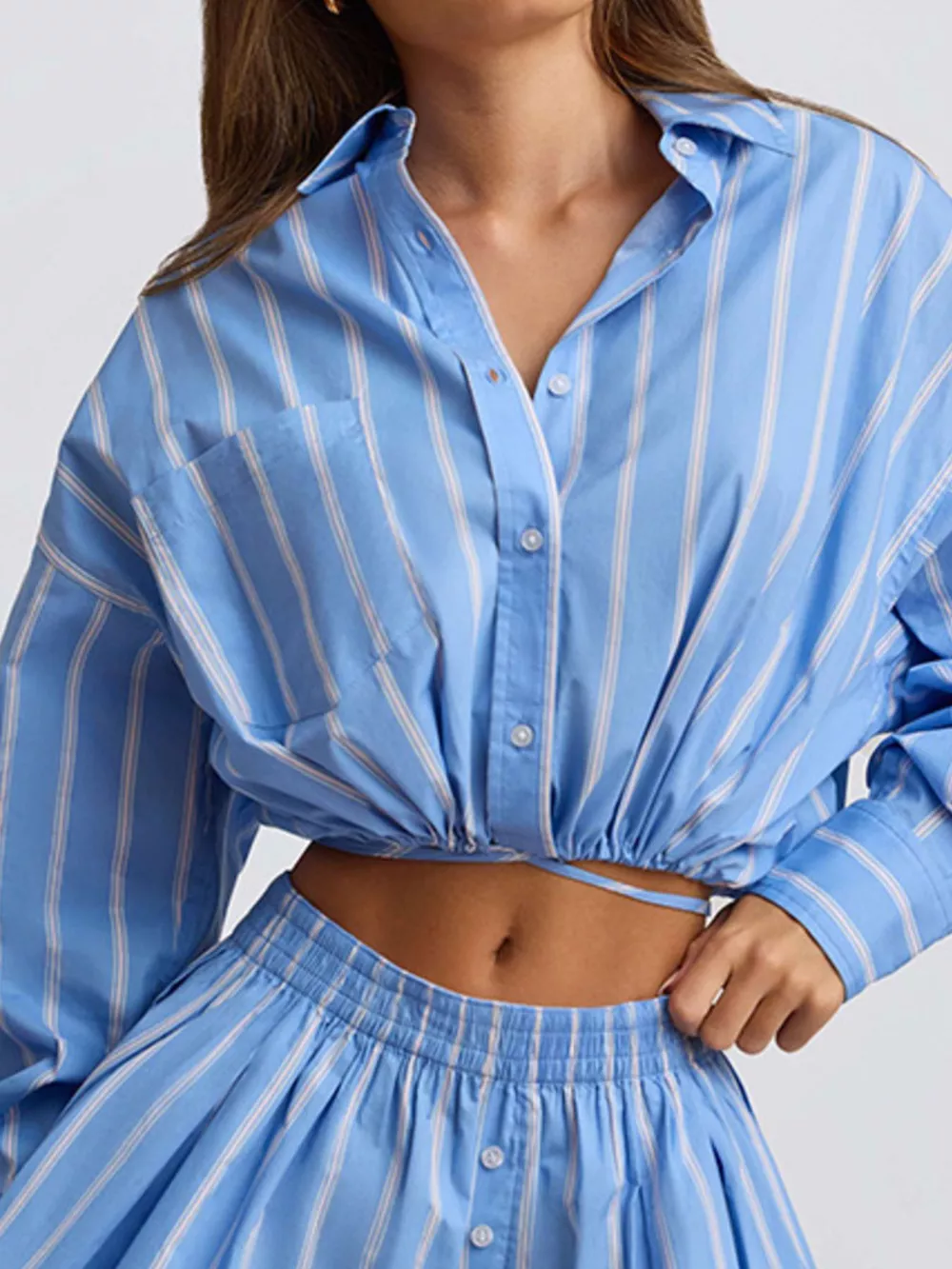Striped Button Up Shirt and Shorts Set, image 13