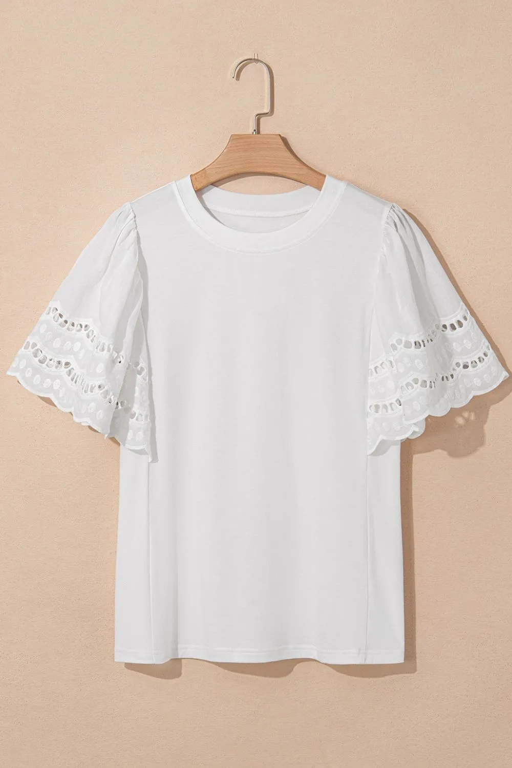 Hollow Out Embroidered Short Sleeve Round Neck Top, image 5