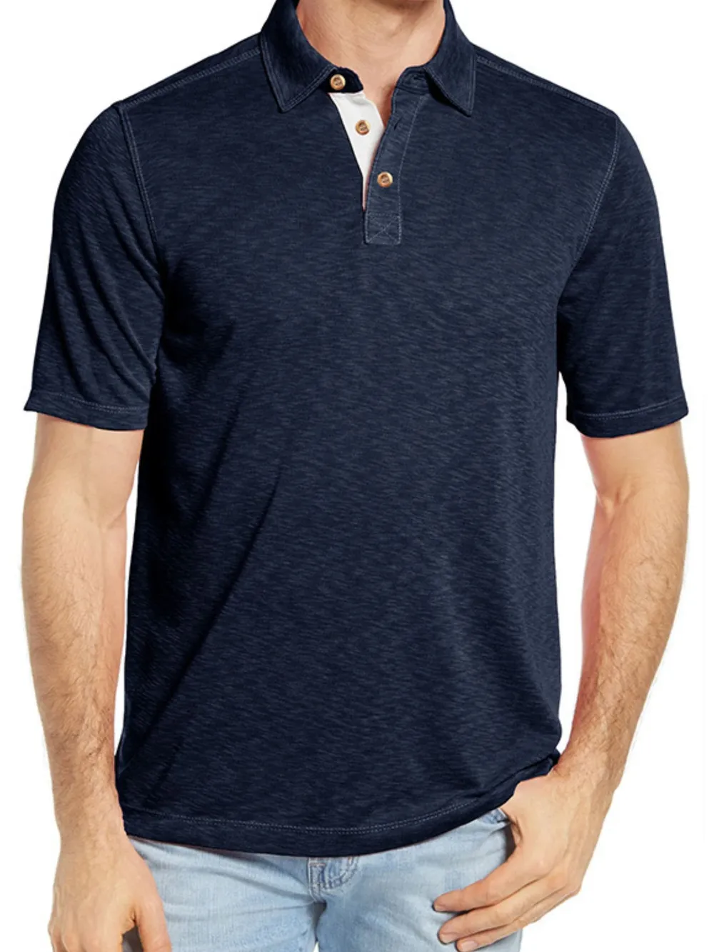 Men's Classic Heathered Polo Shirt with Contrast Buttons, image 2