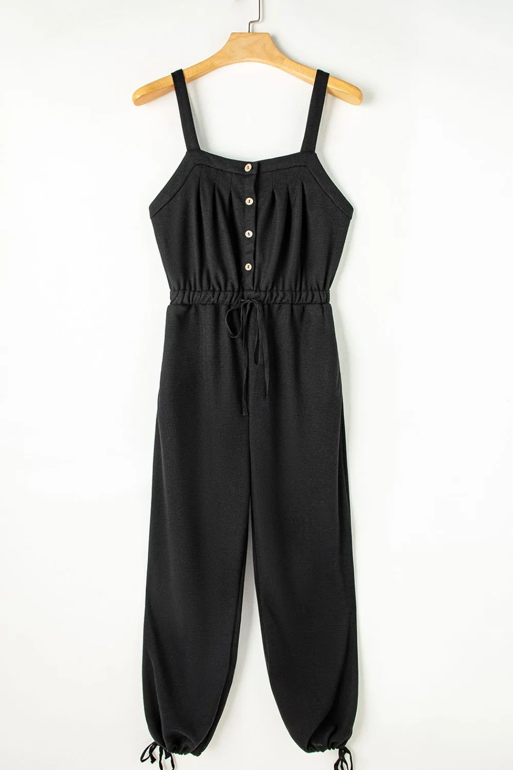 Knotted Straps Button Textured Drawstring Jumpsuit, image 17
