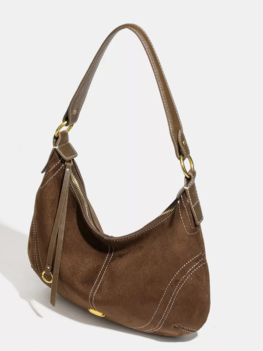 Vintage Suede Hobo Shoulder Bag, image 6