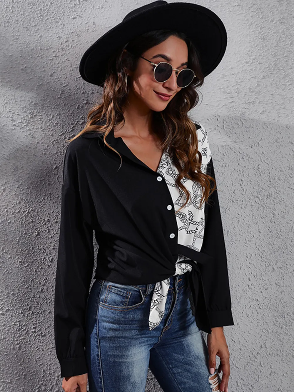 Printed Collared Neck Long Sleeve Shirt, image 5