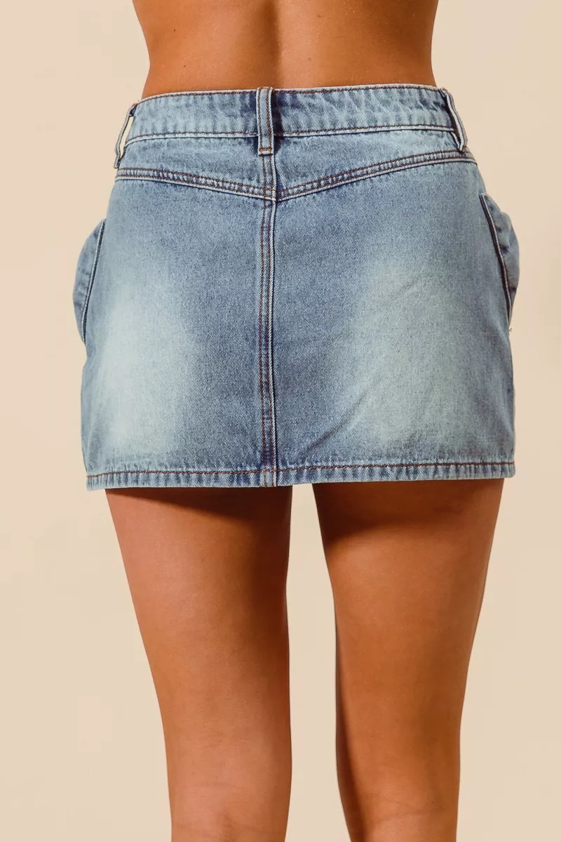 Bow Knot Pocket Denim Mini Skirt, image 3