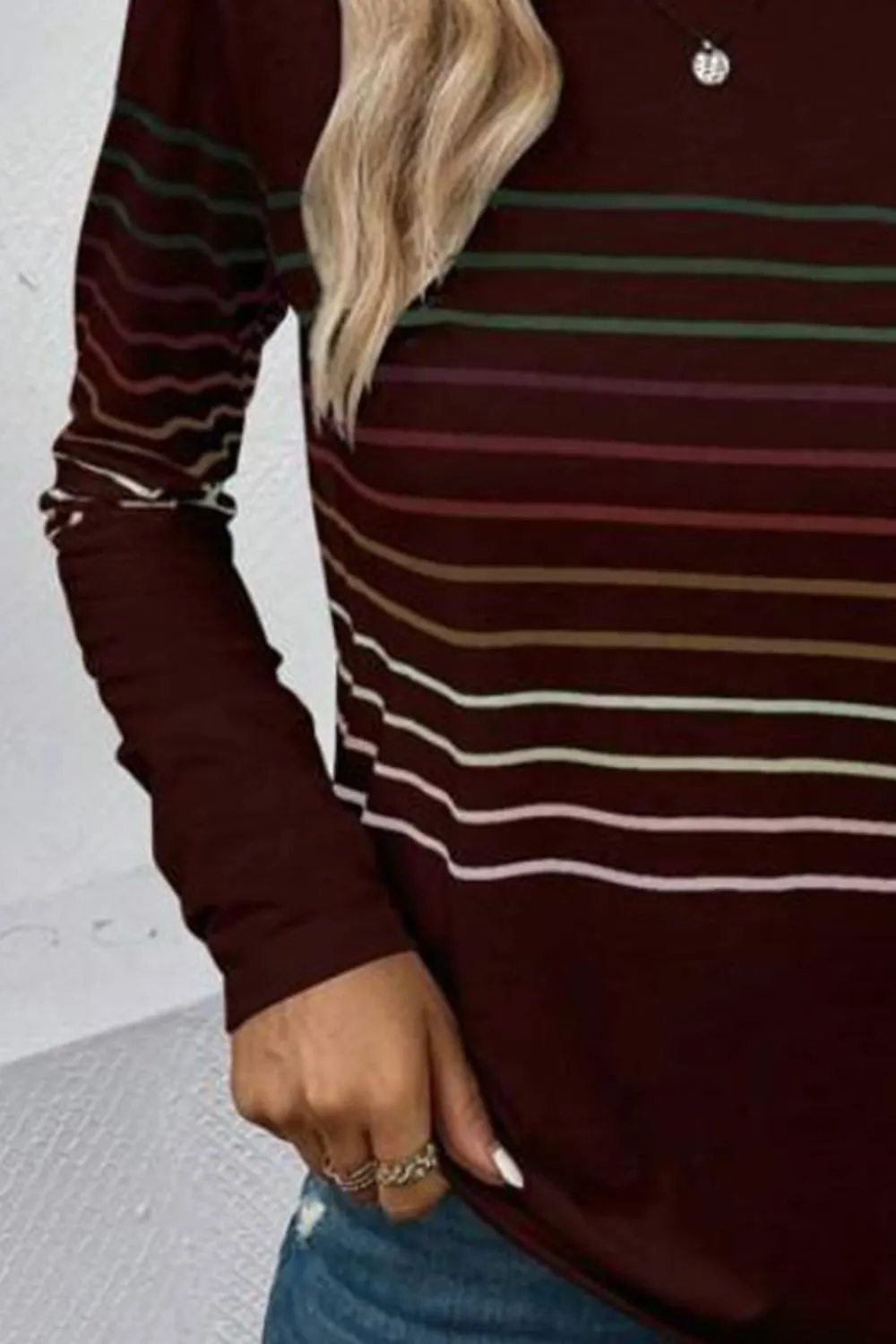 Striped Round Neck Long Sleeve T-Shirt, image 21