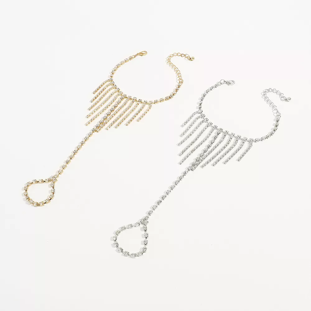 Rhinestone Fringe Hand Chain Bracelet, image 7