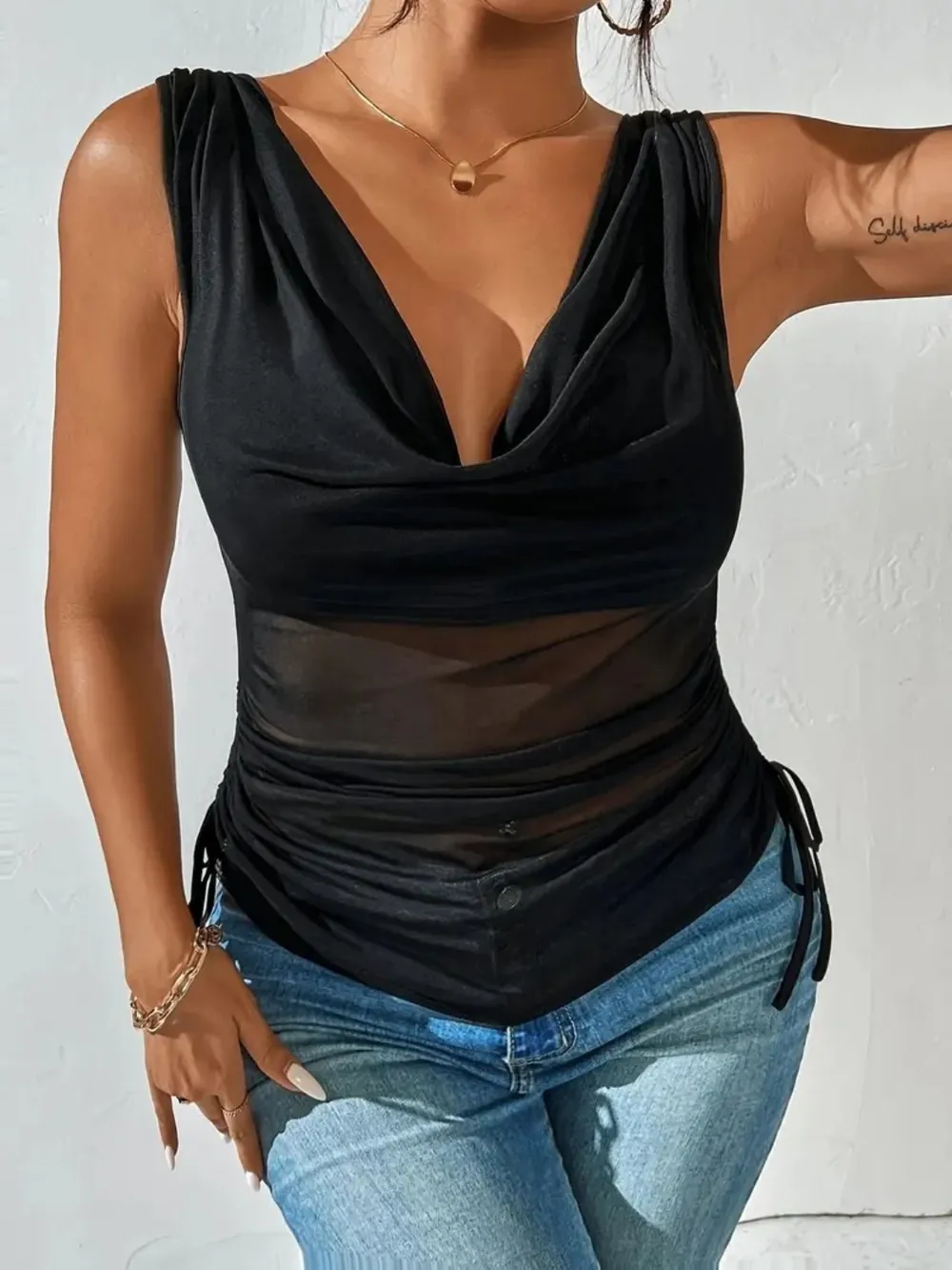 Side Drawstring Ruched Tank, image 2