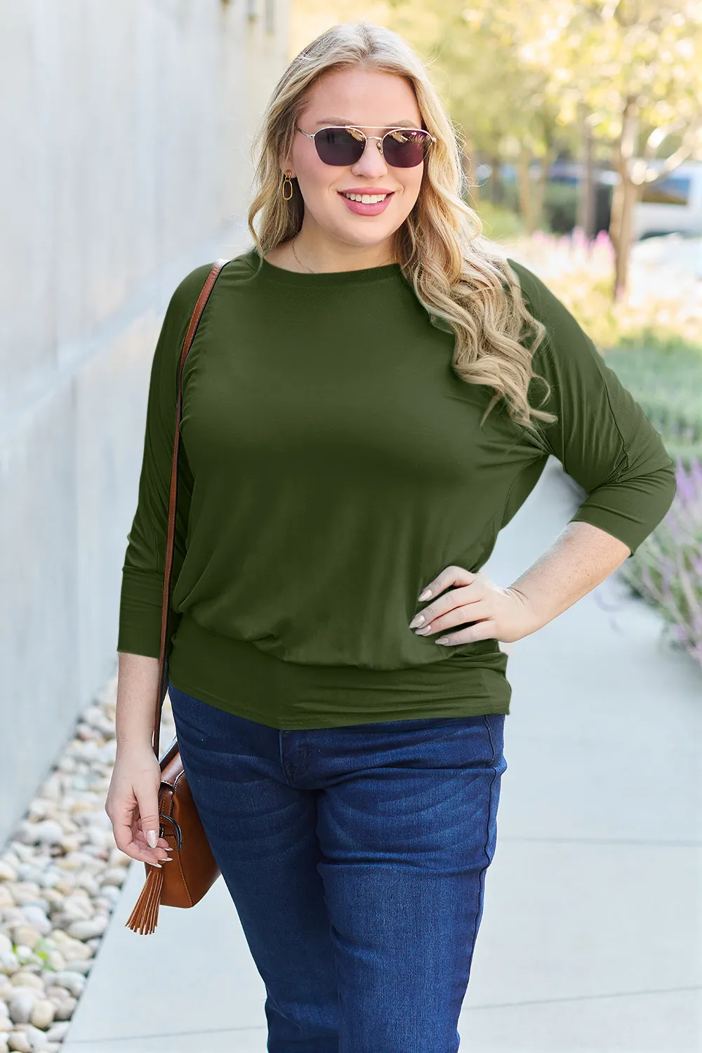 Full Size Round Neck Batwing Sleeve Top, image 24