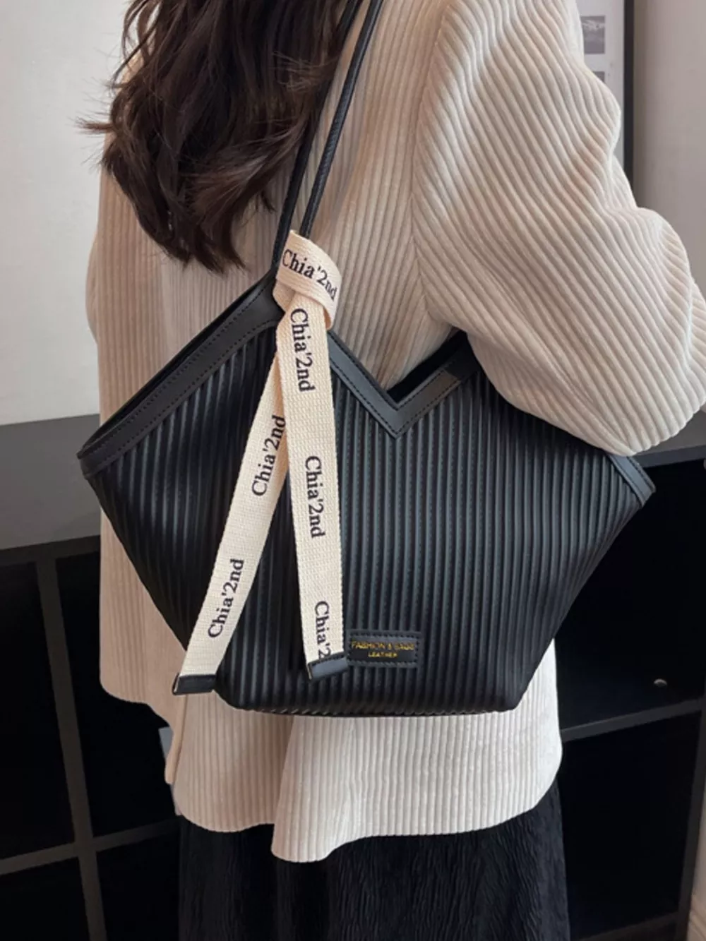 Textured Leather Shoulder Bag