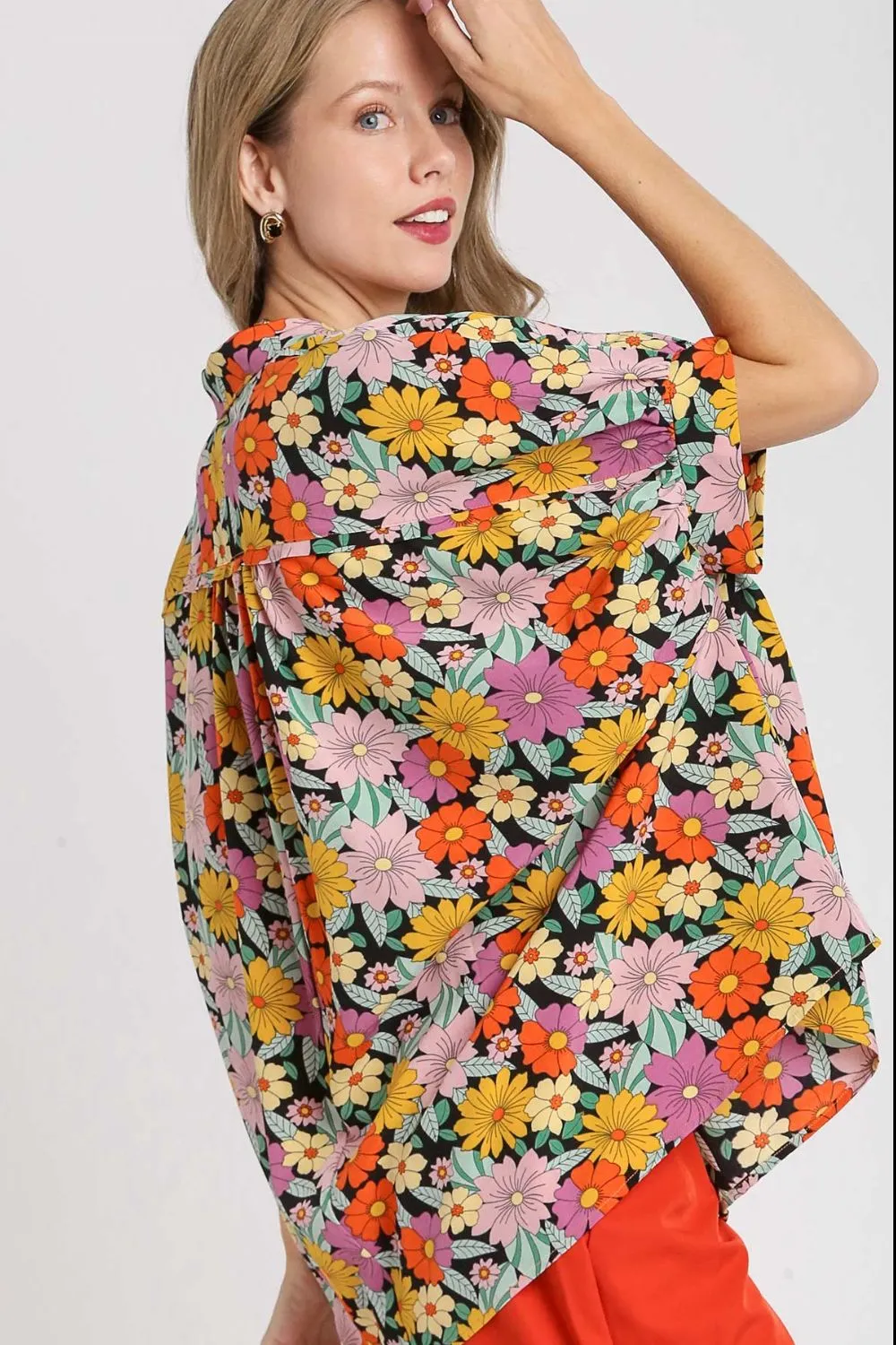 Full Size Flower Print Boxy Cut Button Down Shirt Plus Size, image 2