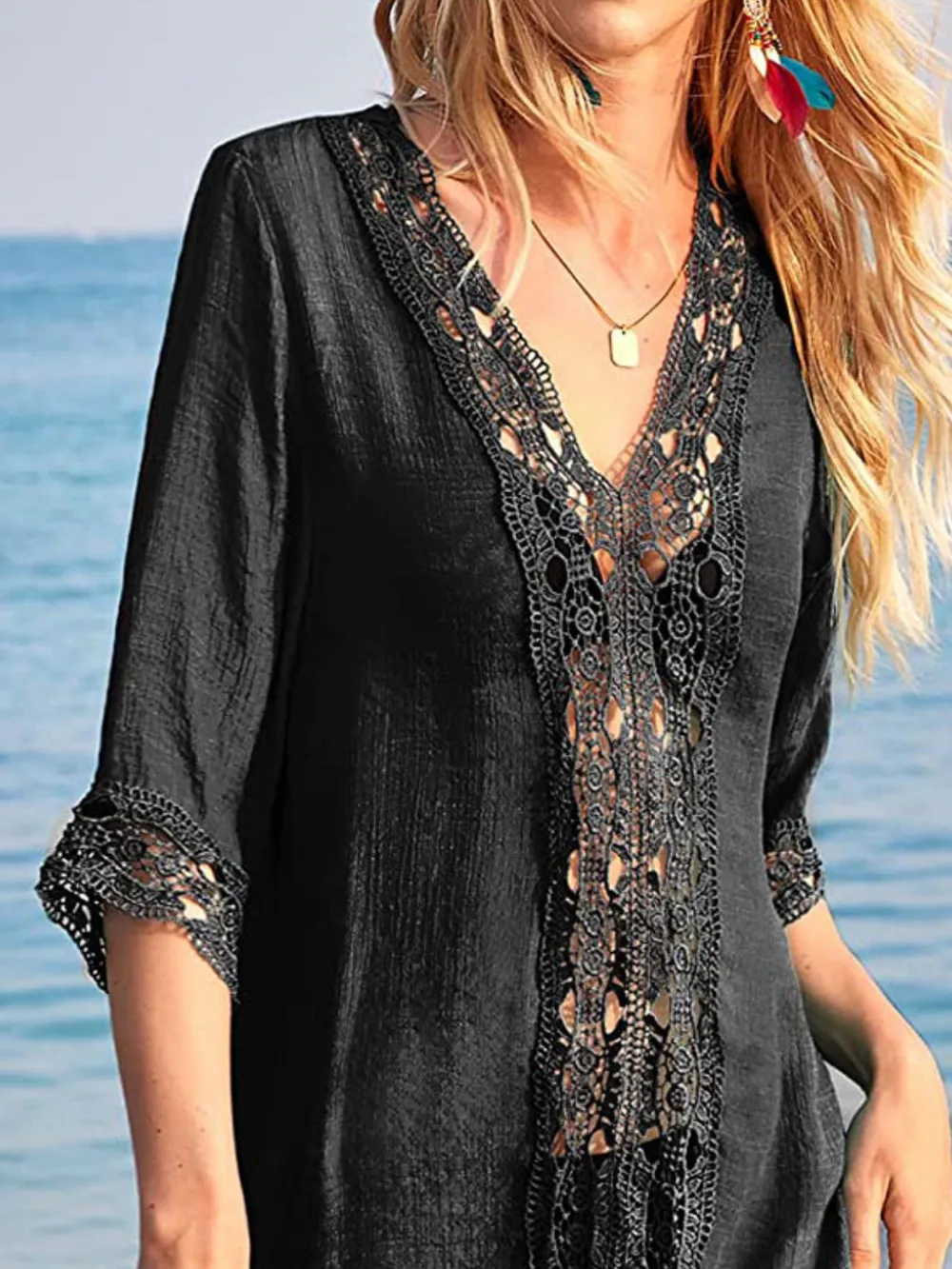 Lace Trim V-Neck Cover-Up, image 15