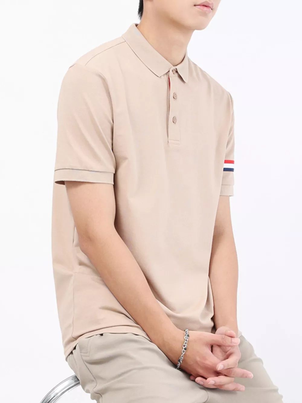 Men's Plus Size Striped Trim Casual Polo