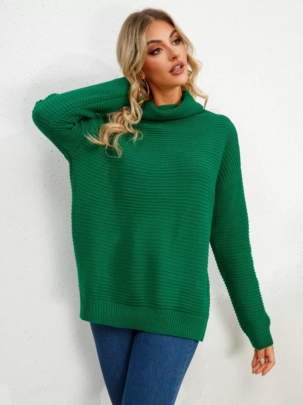 Slit Turtleneck Dropped Shoulder Sweater, image 6