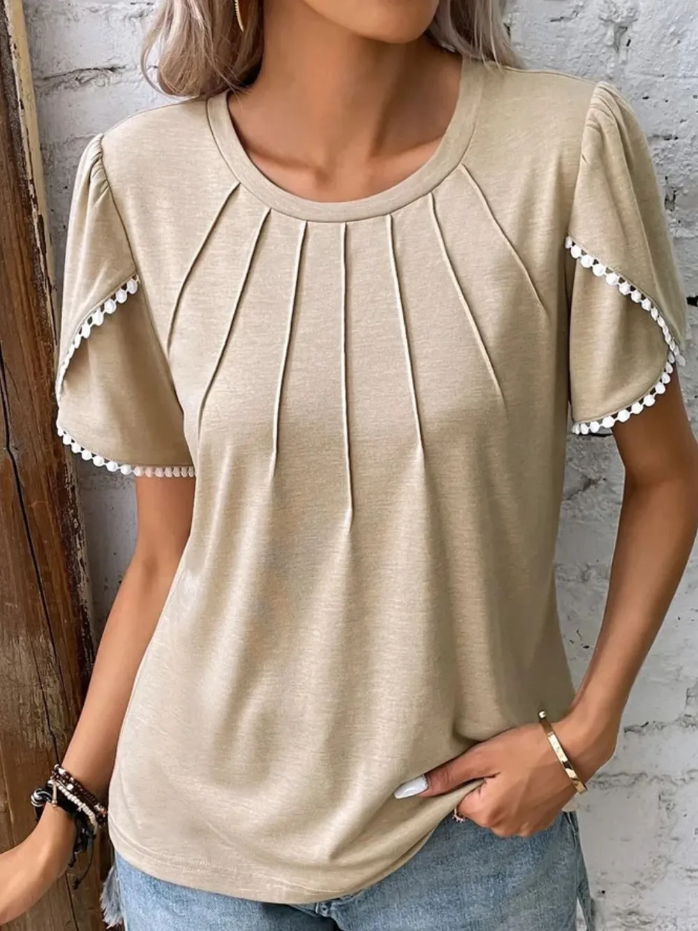 Full Size Round Neck Petal Sleeve Blouse Plus Size, image 17