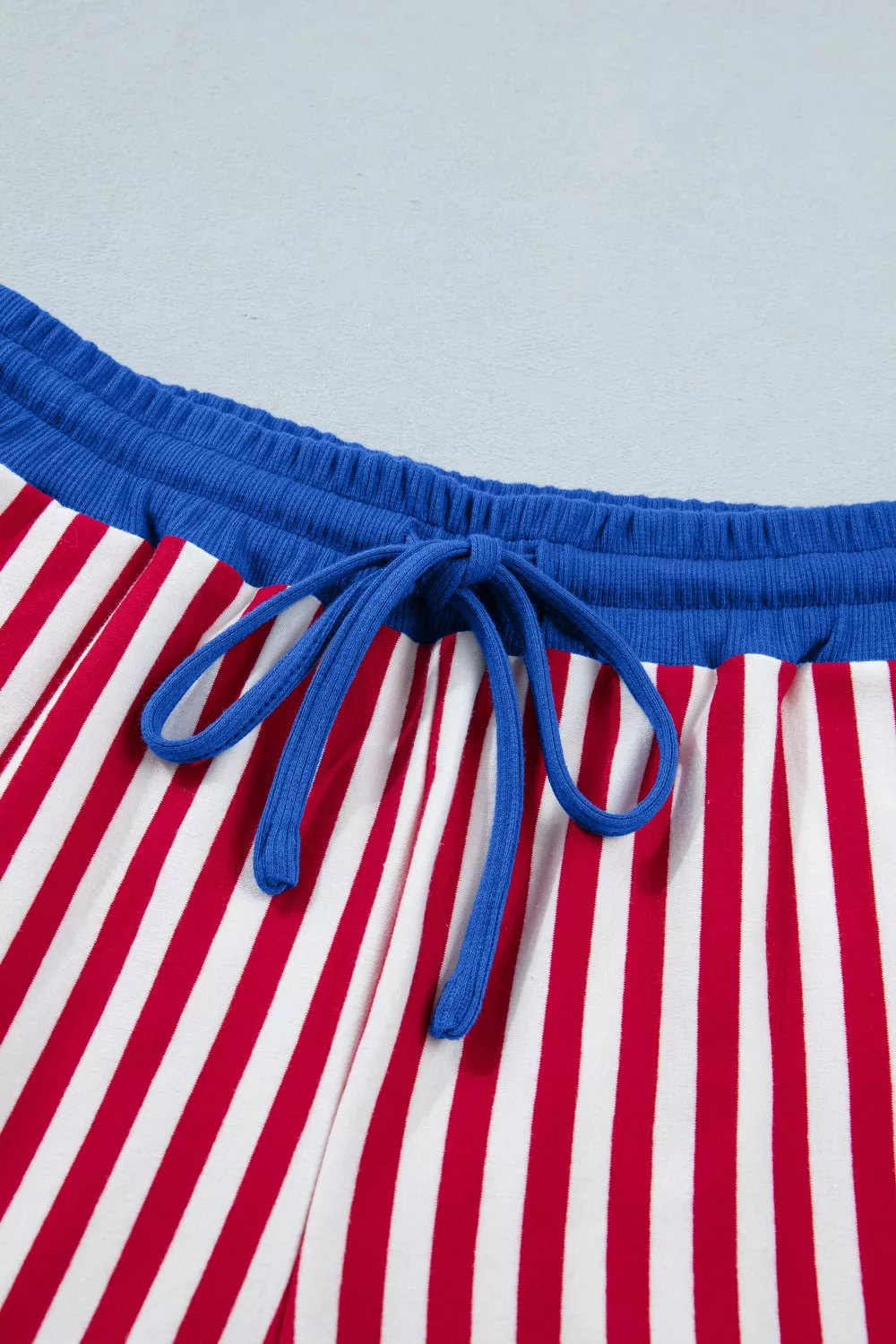 Stripe Colorblock Trim V Neck Tee Drawstring Elastic Waist Shorts Set, image 7
