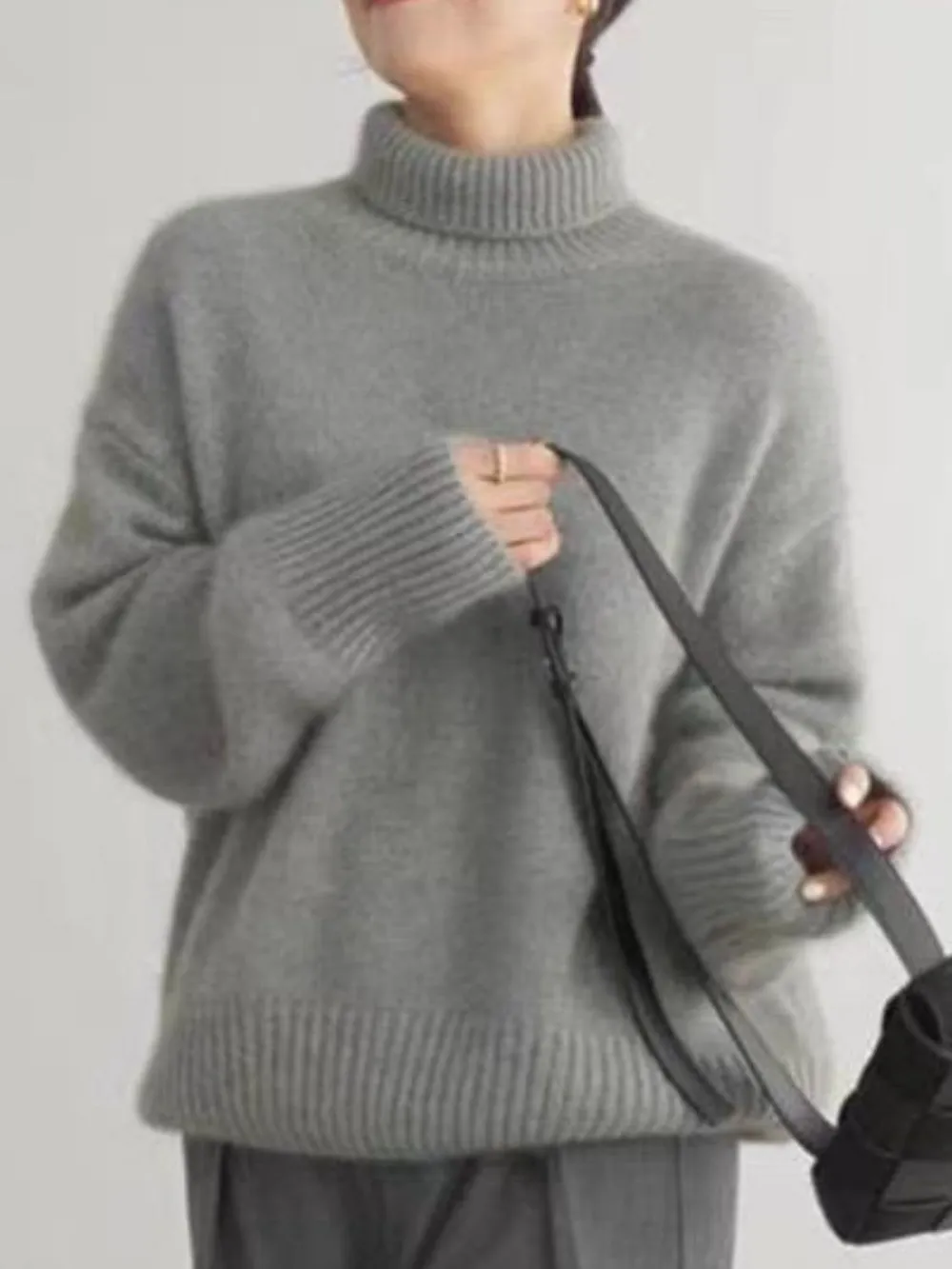 Turtleneck Dropped Shoulder Long Sleeve Sweater, image 7