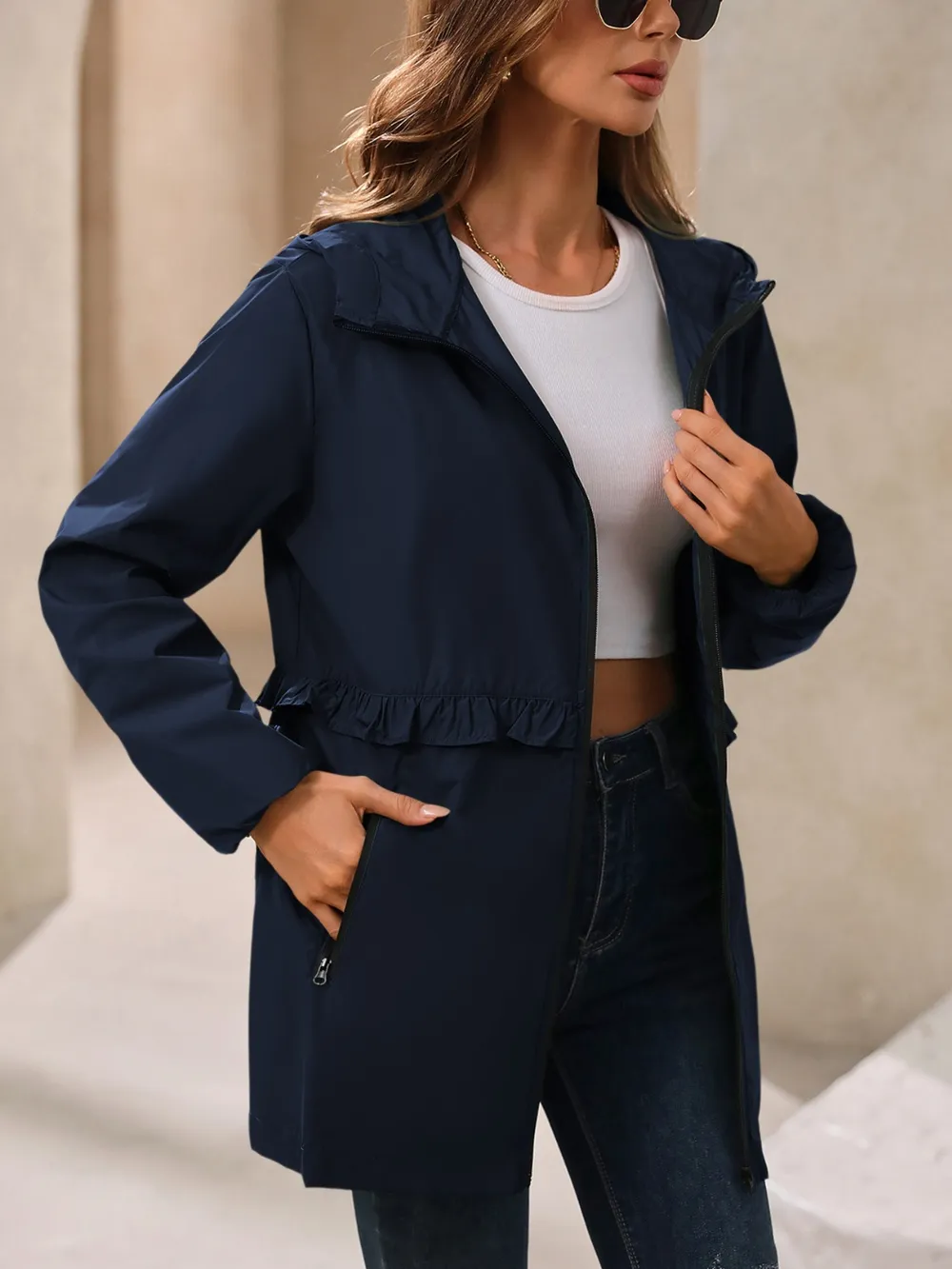 Outdoor Waterproof Long Sleeve Hooded Windbreaker, image 29