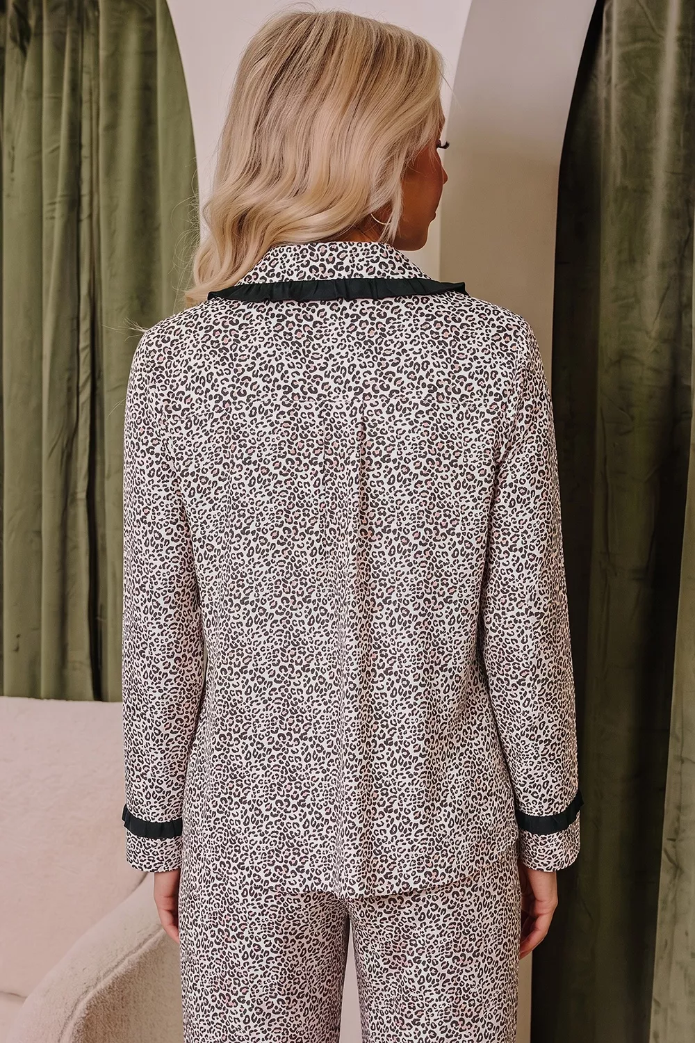 Leopard Print Bow Knot Patchwork Long Sleeve Lounge Set, image 2