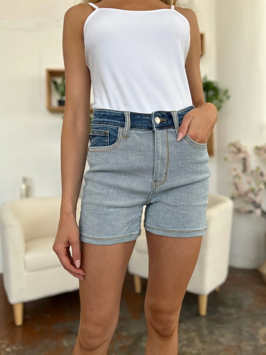Full Size Color Block Denim Shorts, image 9