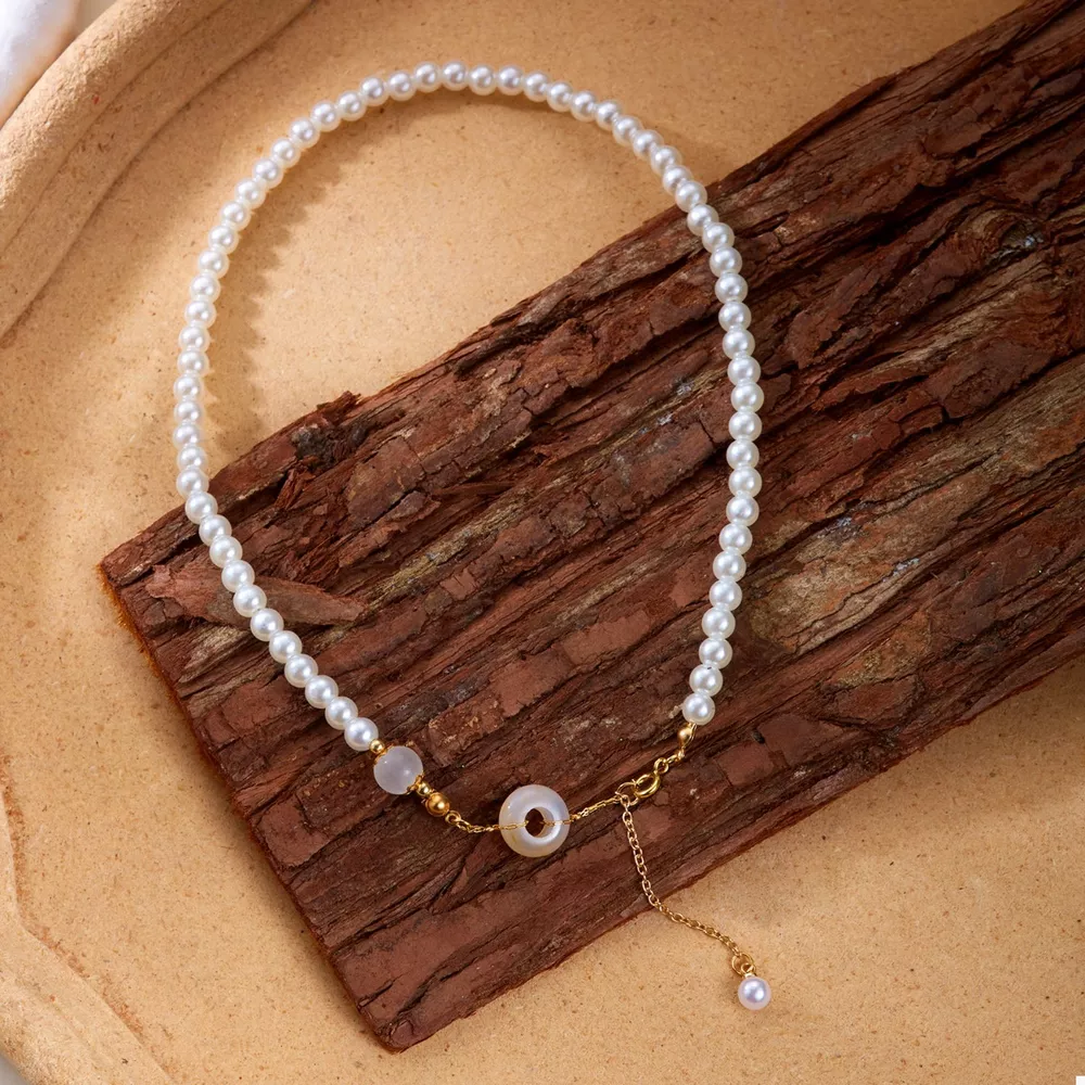 Synthetic Pearl 18K Gold-Plated Resin Pendant Necklace, image 6