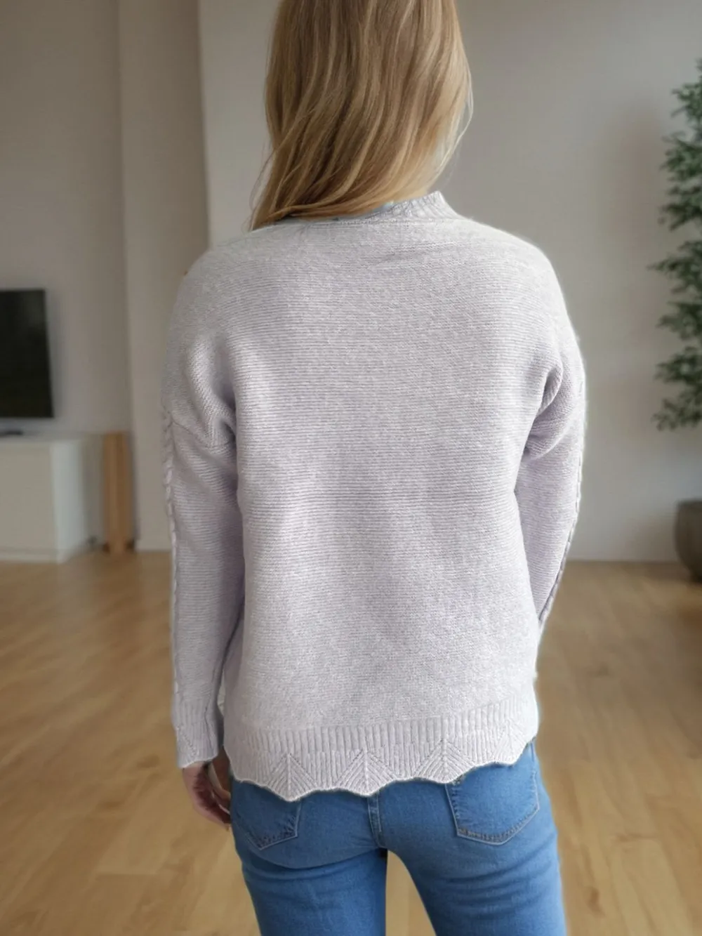Cable-Knit Mock Neck Dropped Shoulder Sweater, image 10