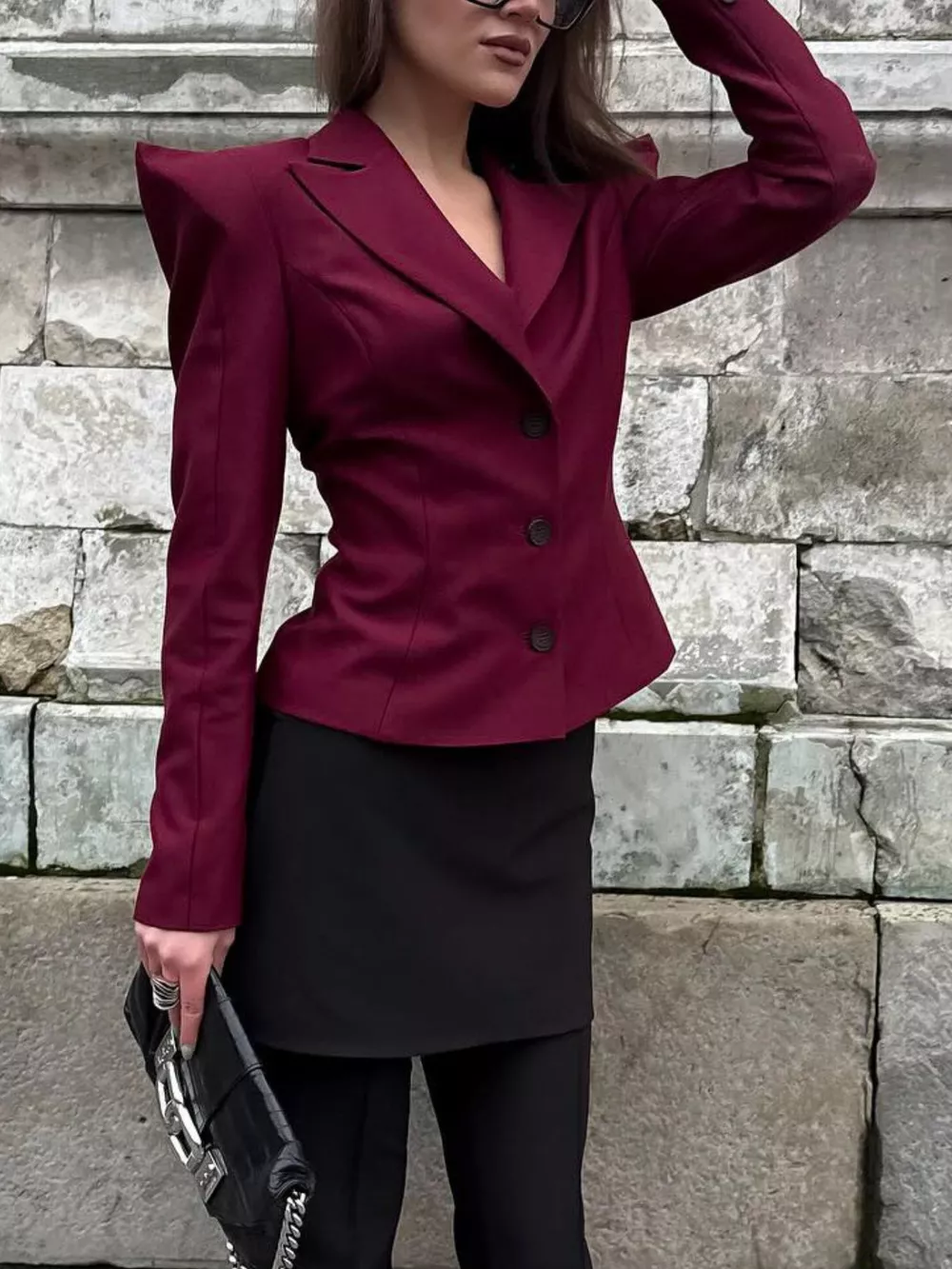 Sharp-Shouldered Tailored Long Sleeve Blazer, image 12