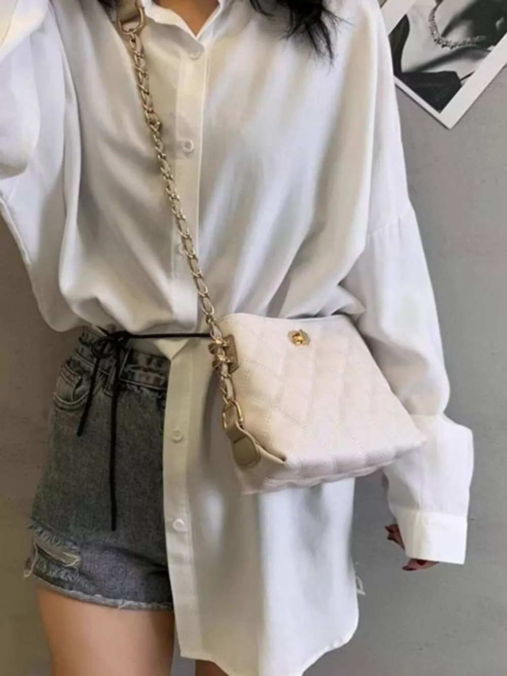 Quilted Bucket Crossbody Bag with Chain Strap, image 10