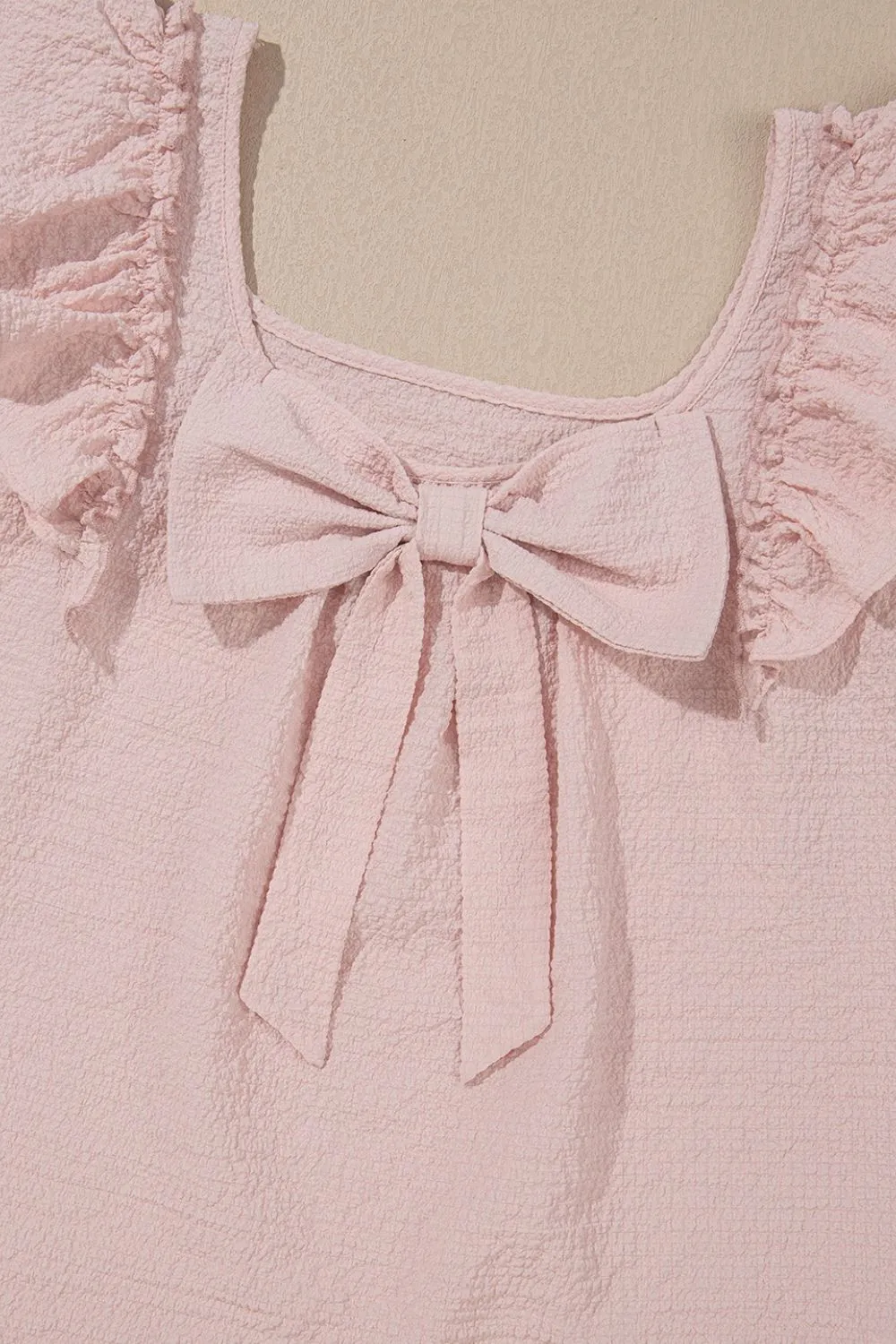 Textured Bow Knot Frilled Butterfly Sleeve Blouse, image 10