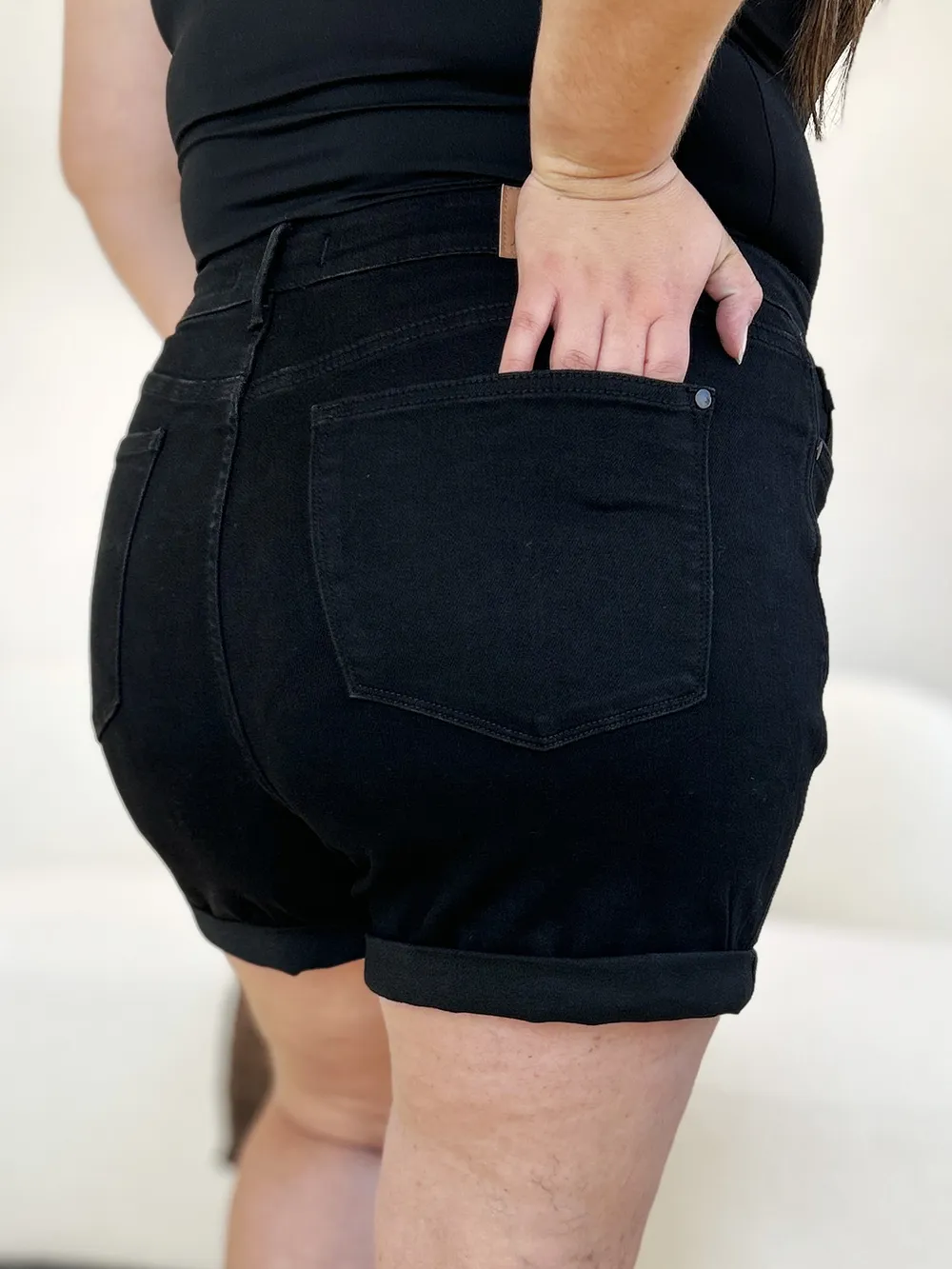 Full Size High Waist Tummy Control Cuffed Denim Shorts, image 18