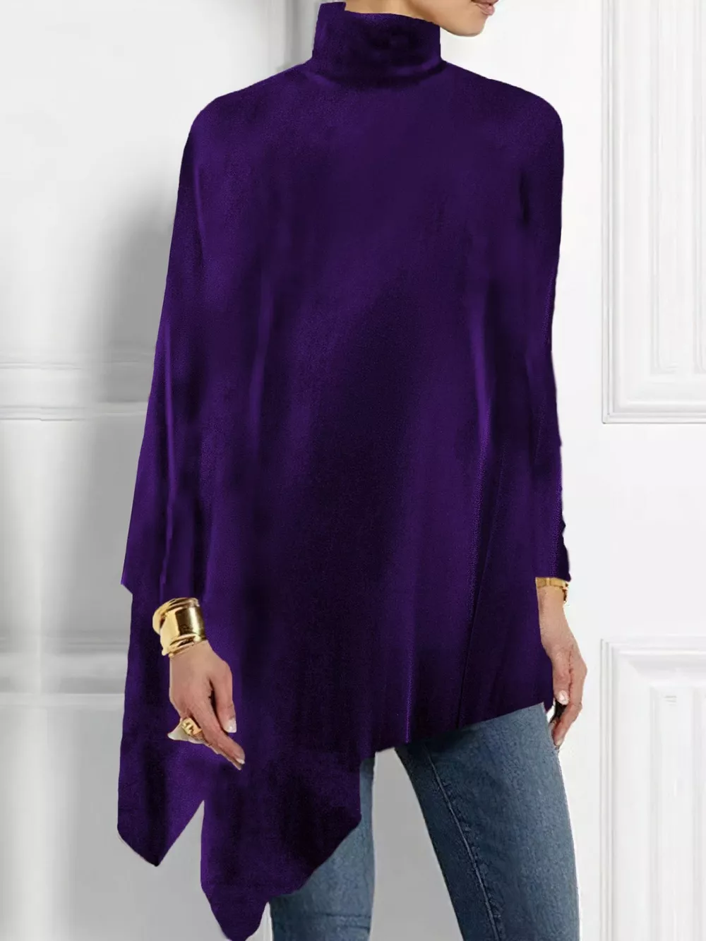 Elegant Turtleneck Asymmetric Hem Top, image 10