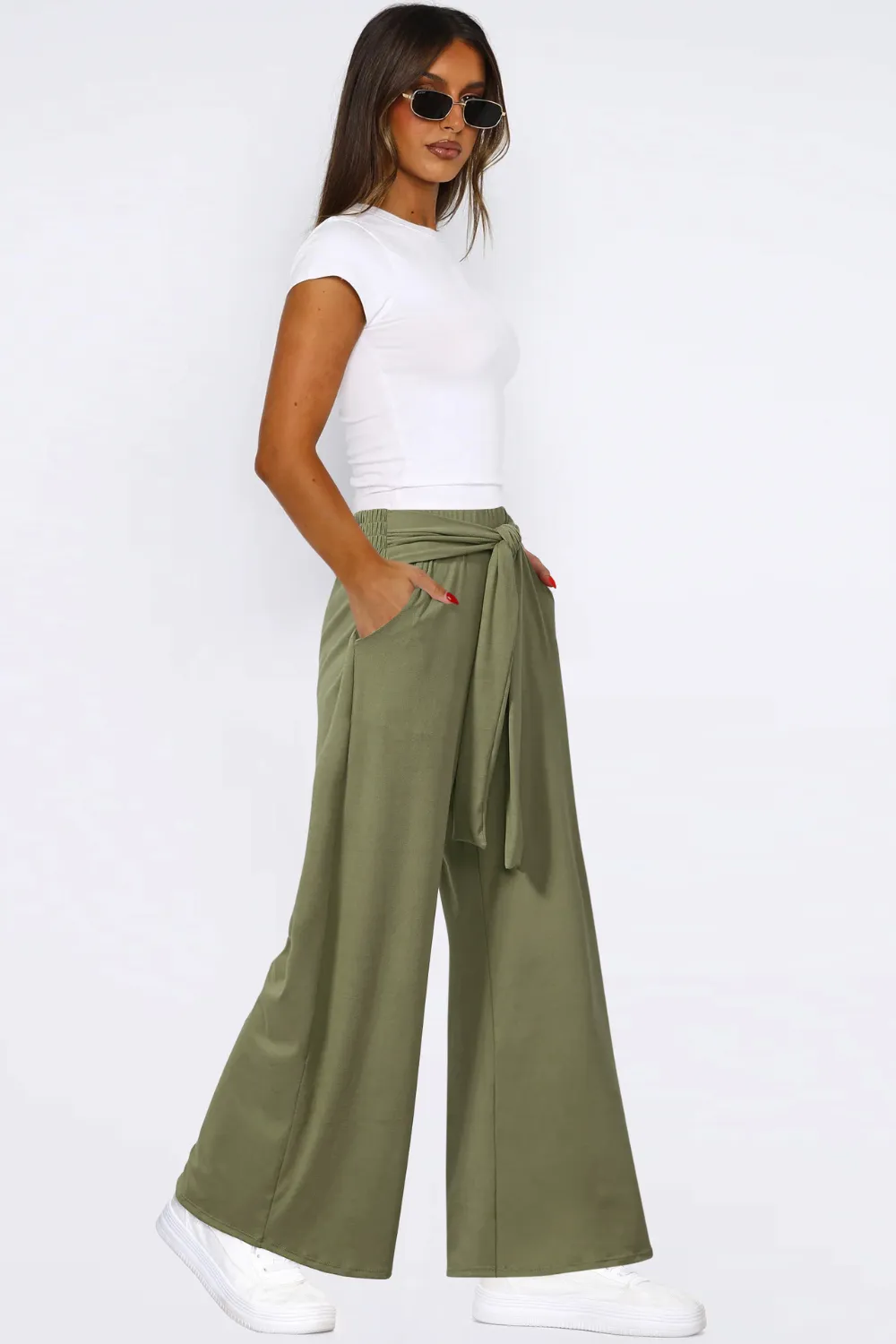 Tied Wide Leg Pants with Pockets, image 6