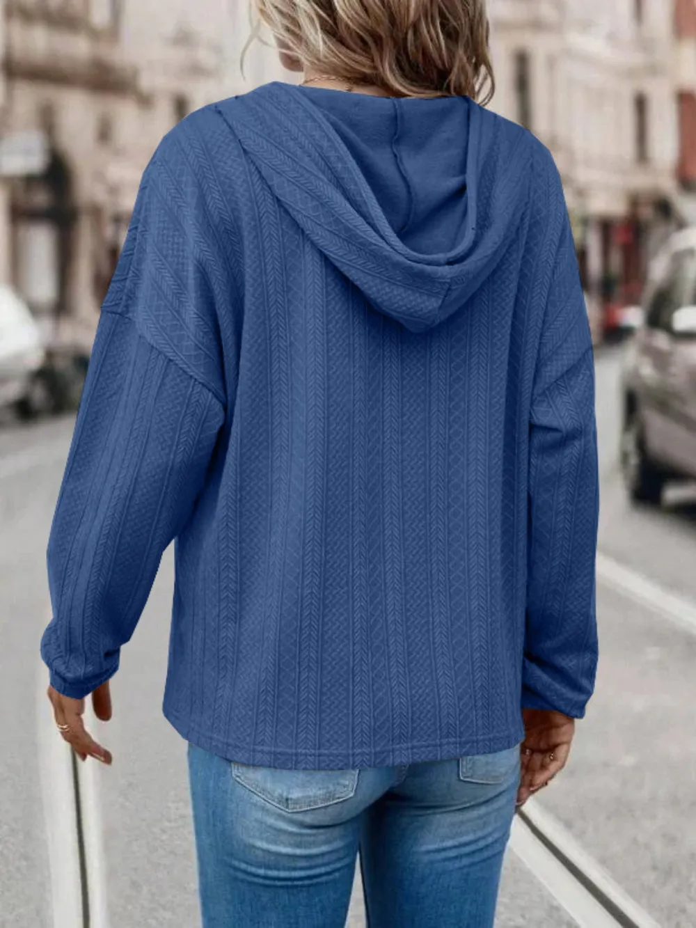 Drawstring Dropped Shoulder Long Sleeve Hoodie, image 6