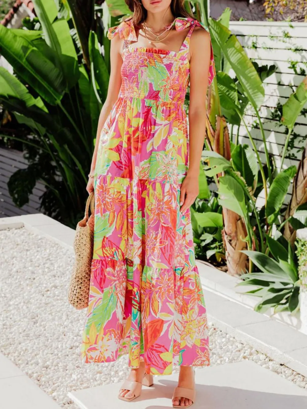 Tropical Print Tie Shoulder Maxi Dress, image 7