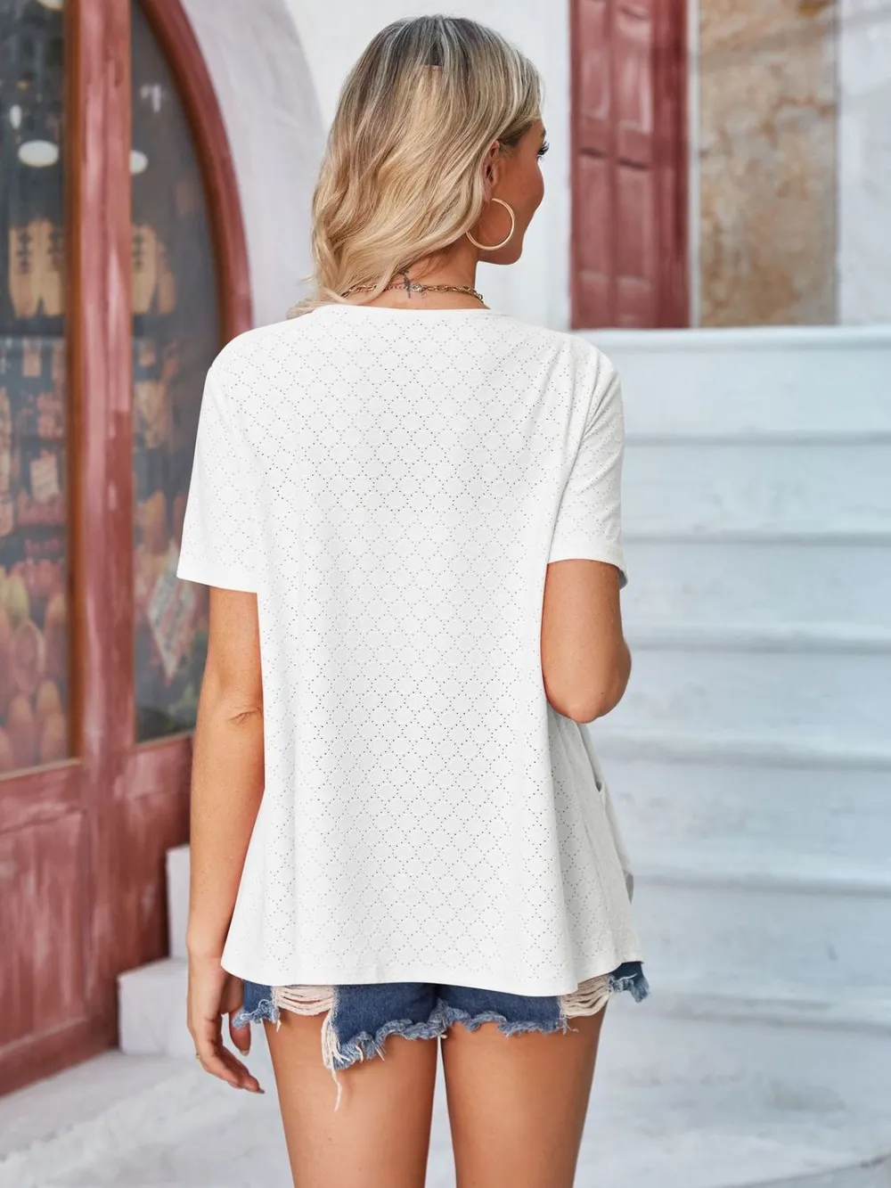 Eyelet Open Front Short Sleeve Cover Up, image 11