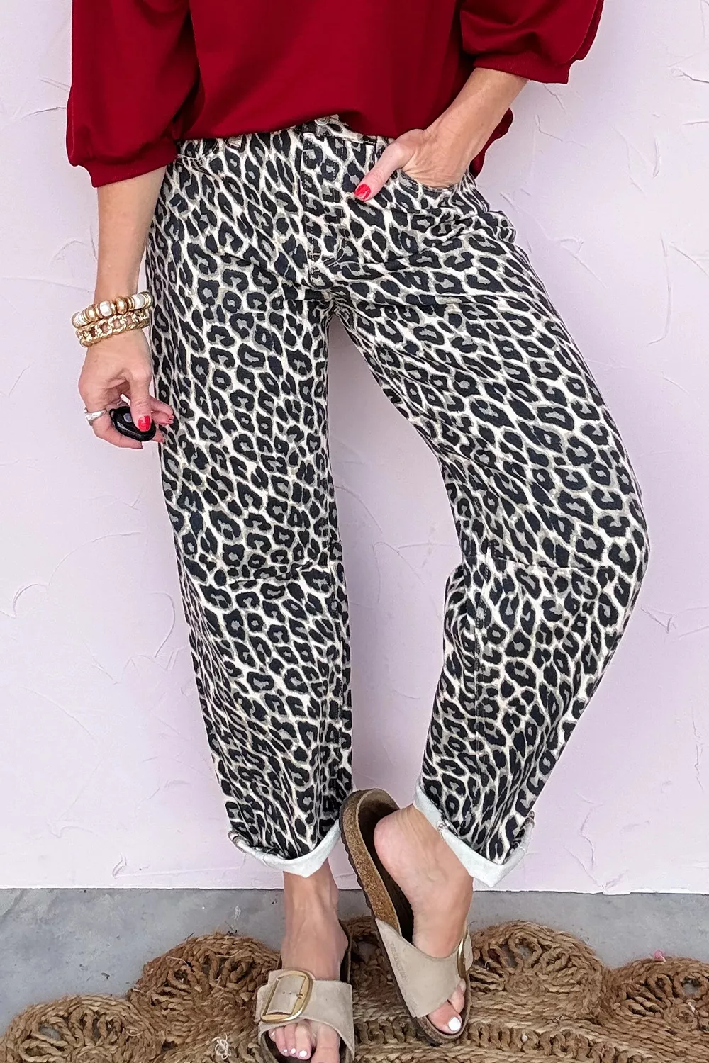 Leopard Print Barrel Jeans, image 3