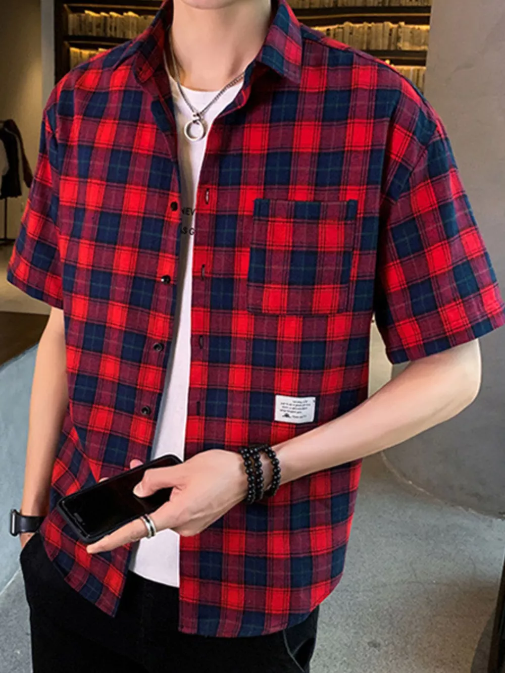 Men's Plus Size Casual Plaid Short Sleeve Shirt, image 3