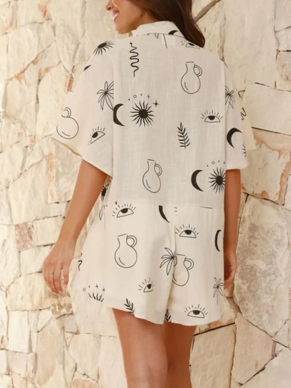 Printed Collared Neck Half Sleeve Romper, image 2