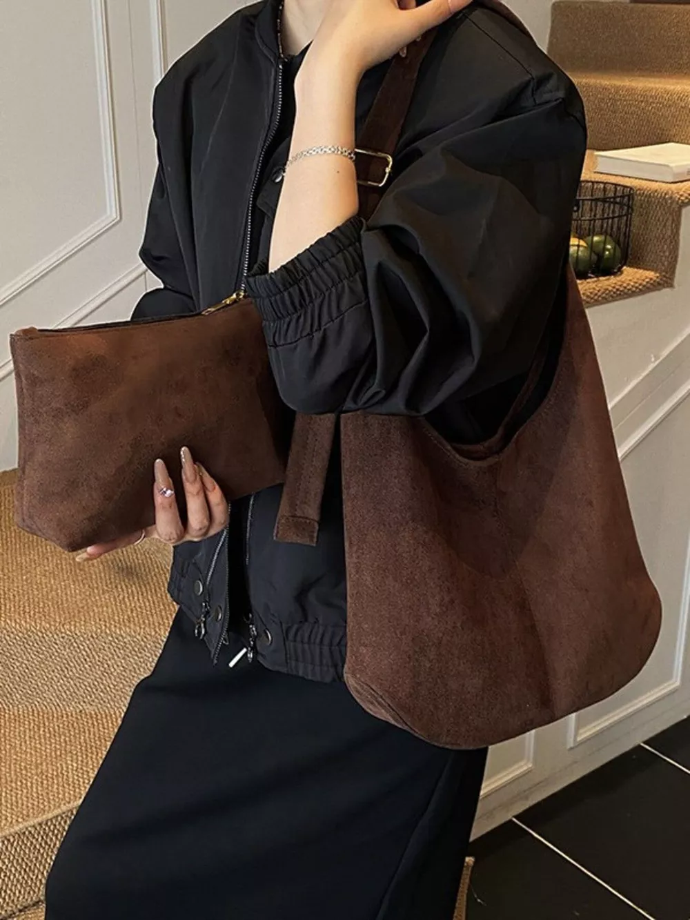 Suede Hobo Shoulder Bag, image 10