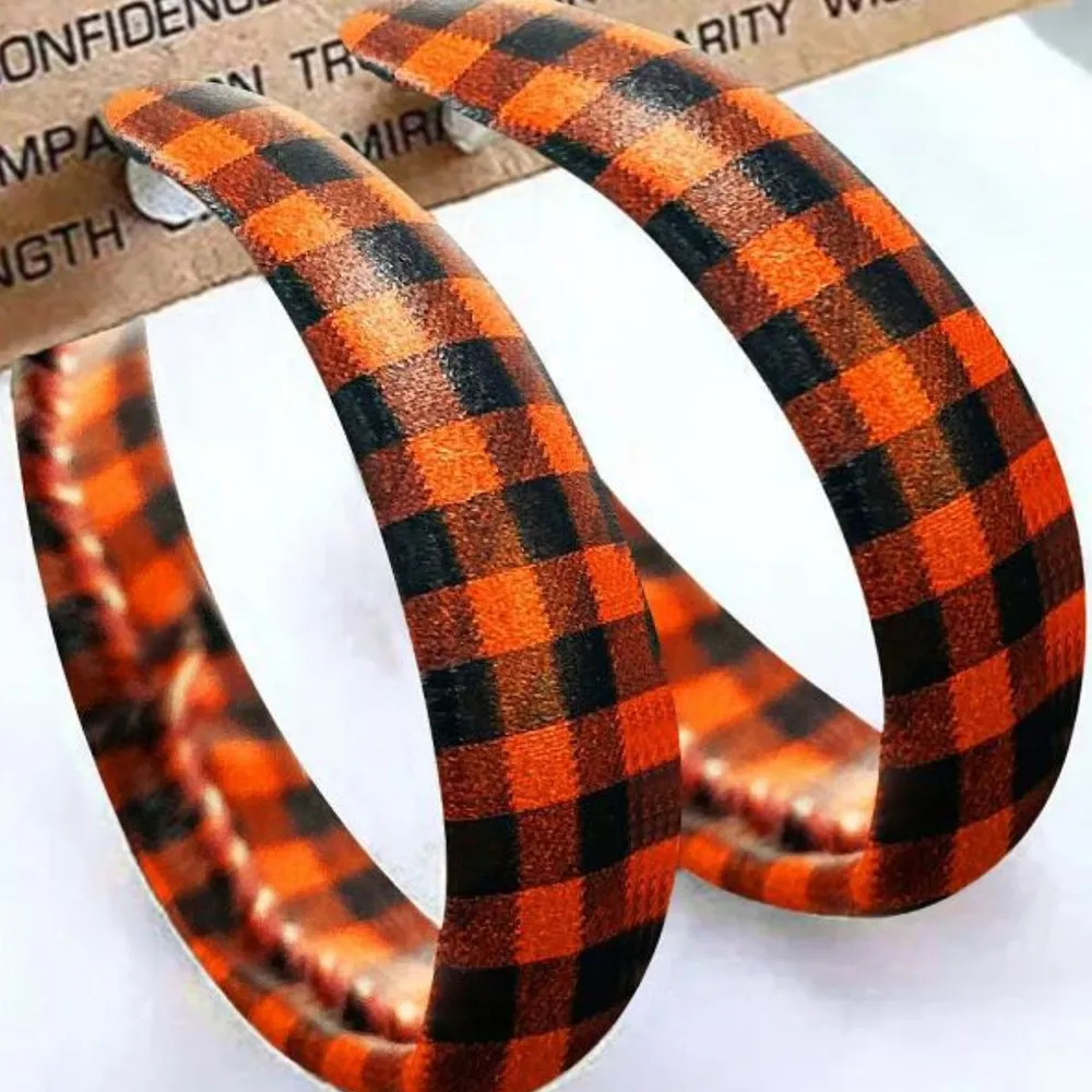 Plaid PU Leather Hoop Earrings, image 7