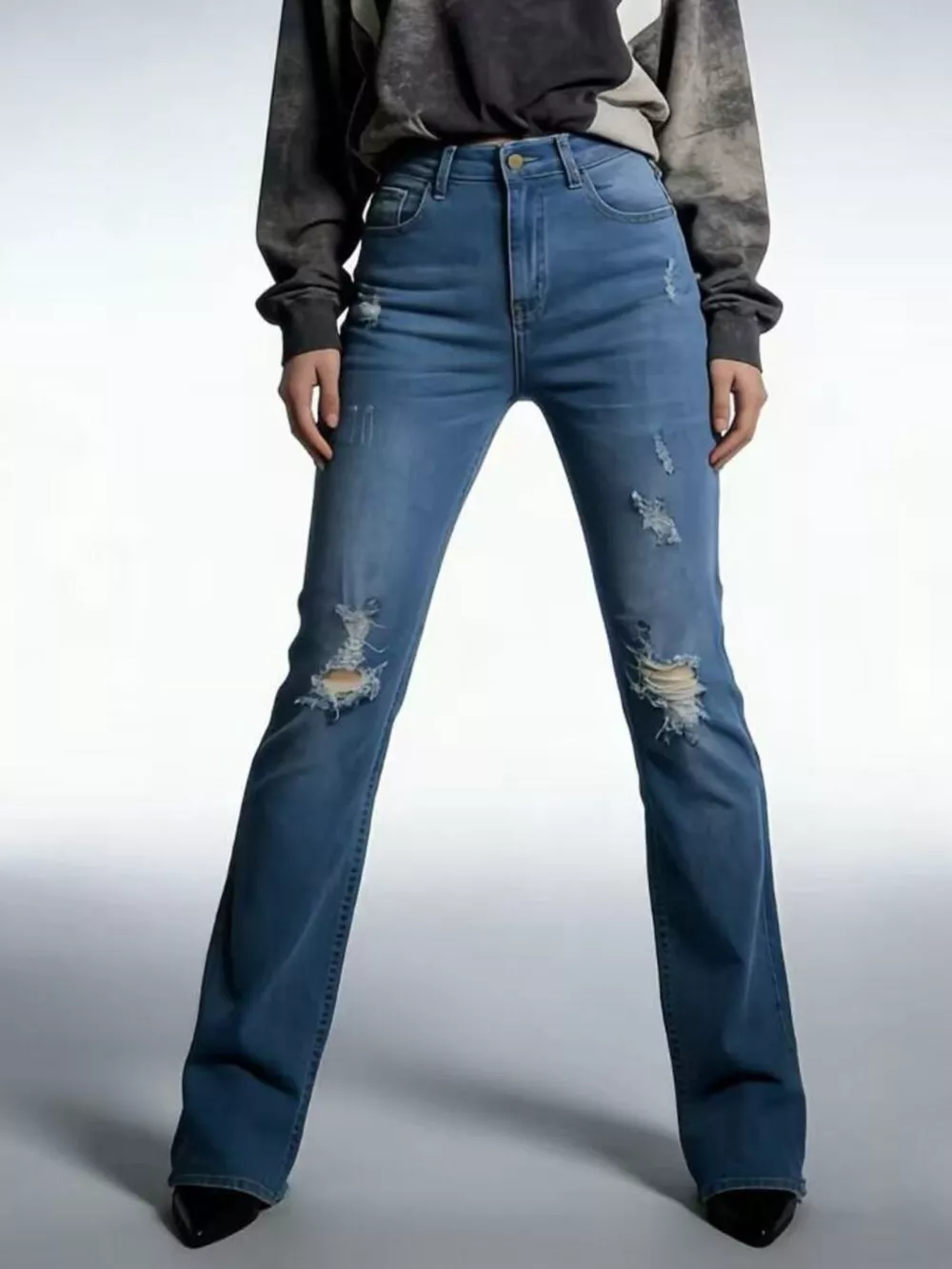High-Waisted Distressed Jeans, image 6