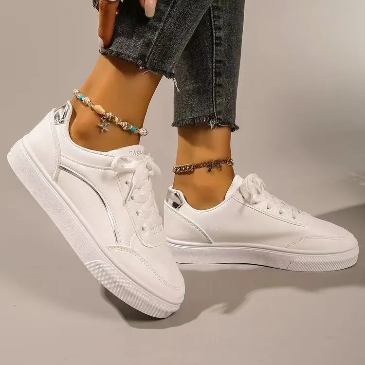 PU Leather Round Toe Flat Sneakers, image 4
