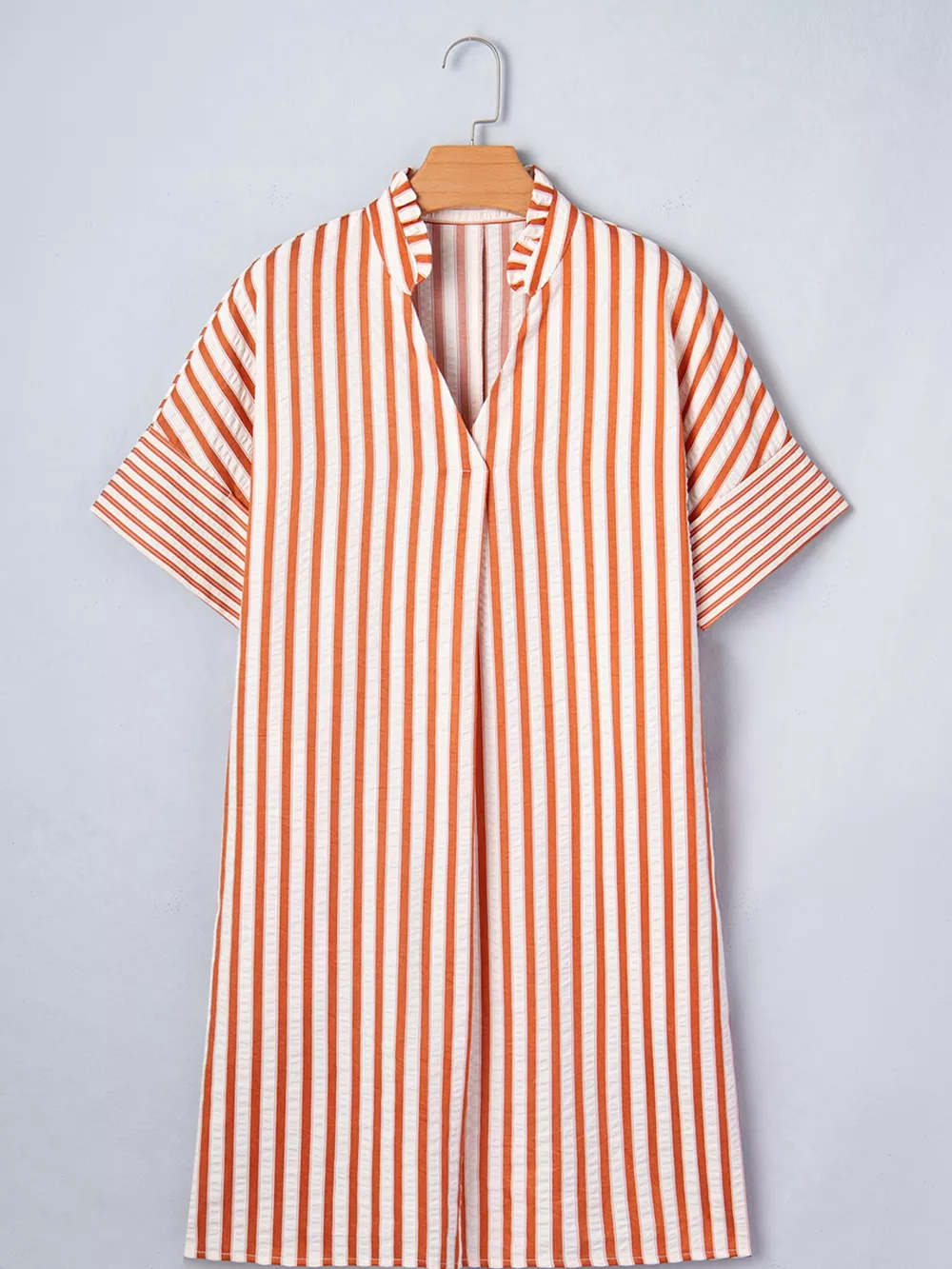 Stripe Pinched V Neck Turn-up Cuffs Shift Mini Dress, image 10