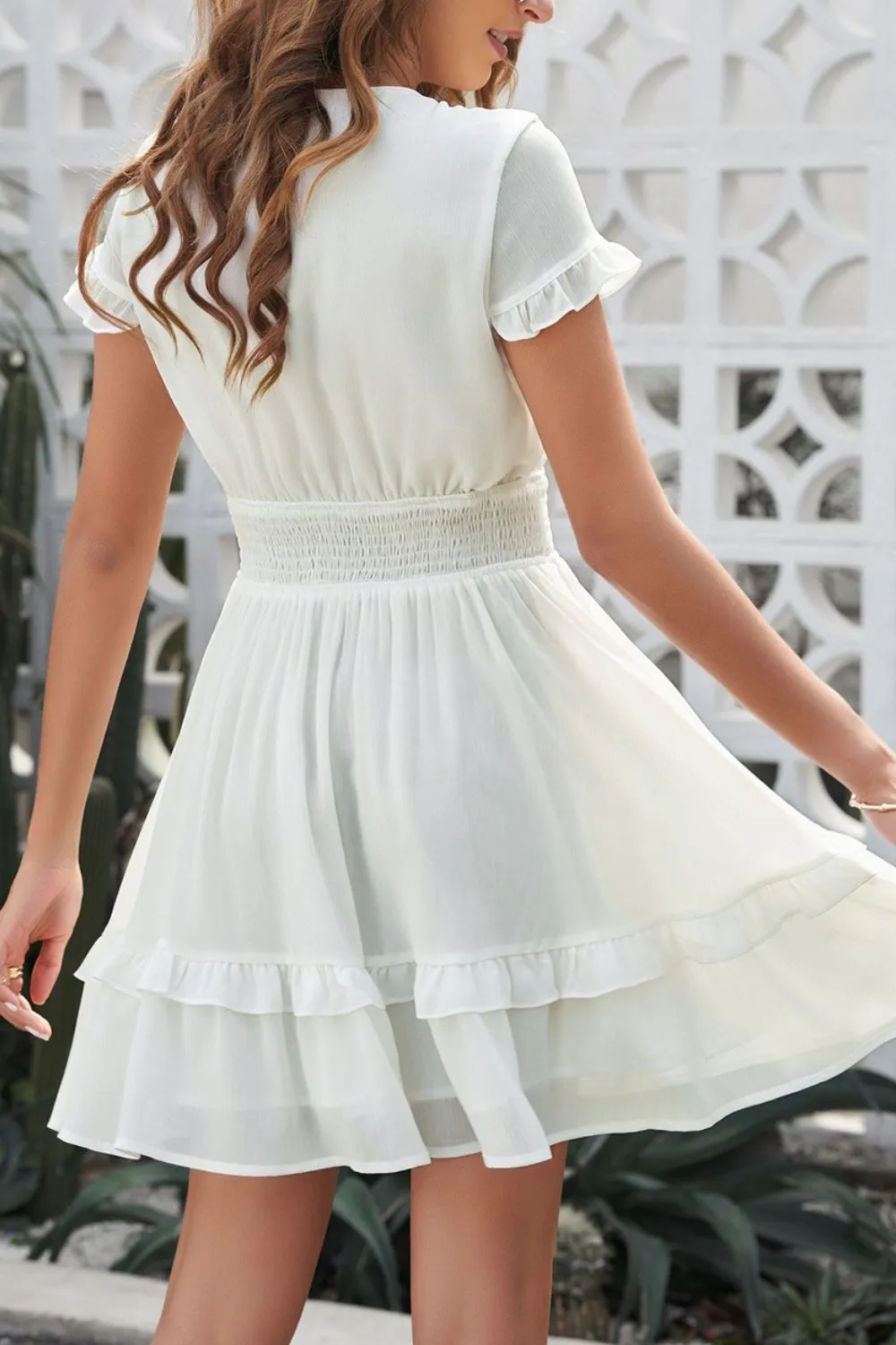 Tie-Front Mini Dress with Smocked Waist, image 6